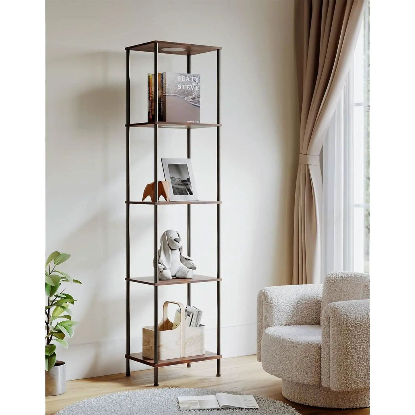 Display Shelf With RGBW Light Floor Lamp 5 Tier Brown from PriceLows™