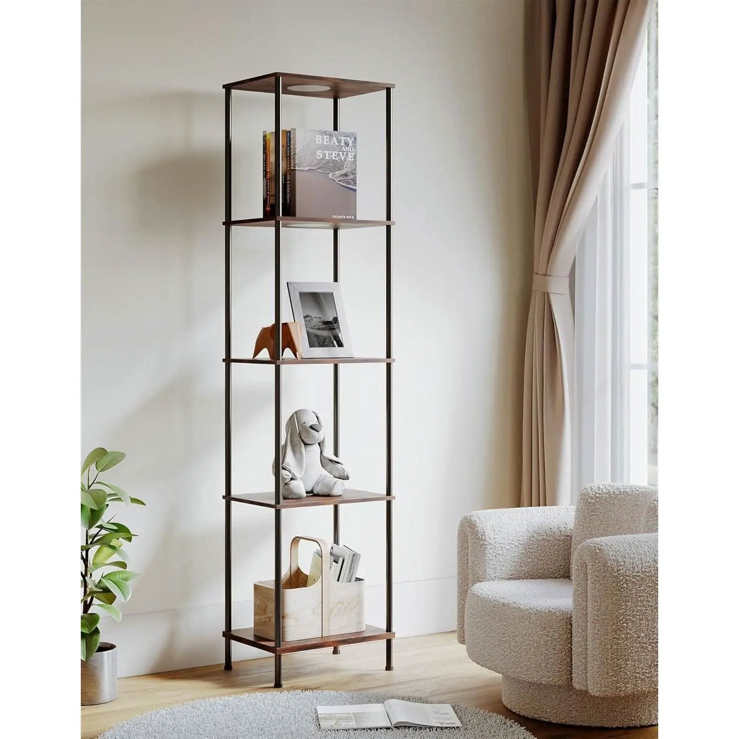 Display Shelf With RGBW Light Floor Lamp 5 Tier Brown from PriceLows™