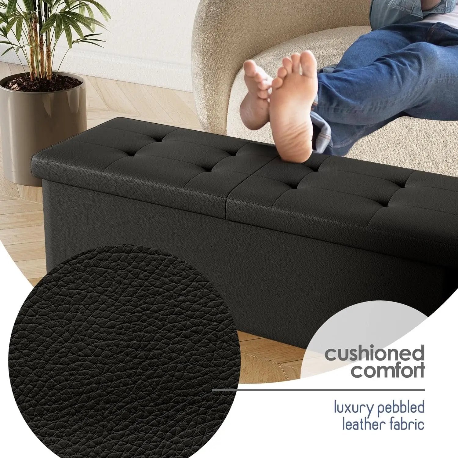 Black Forty ThreeInch Premium Multifunctional Storage Ottoman Bench from PriceLows™