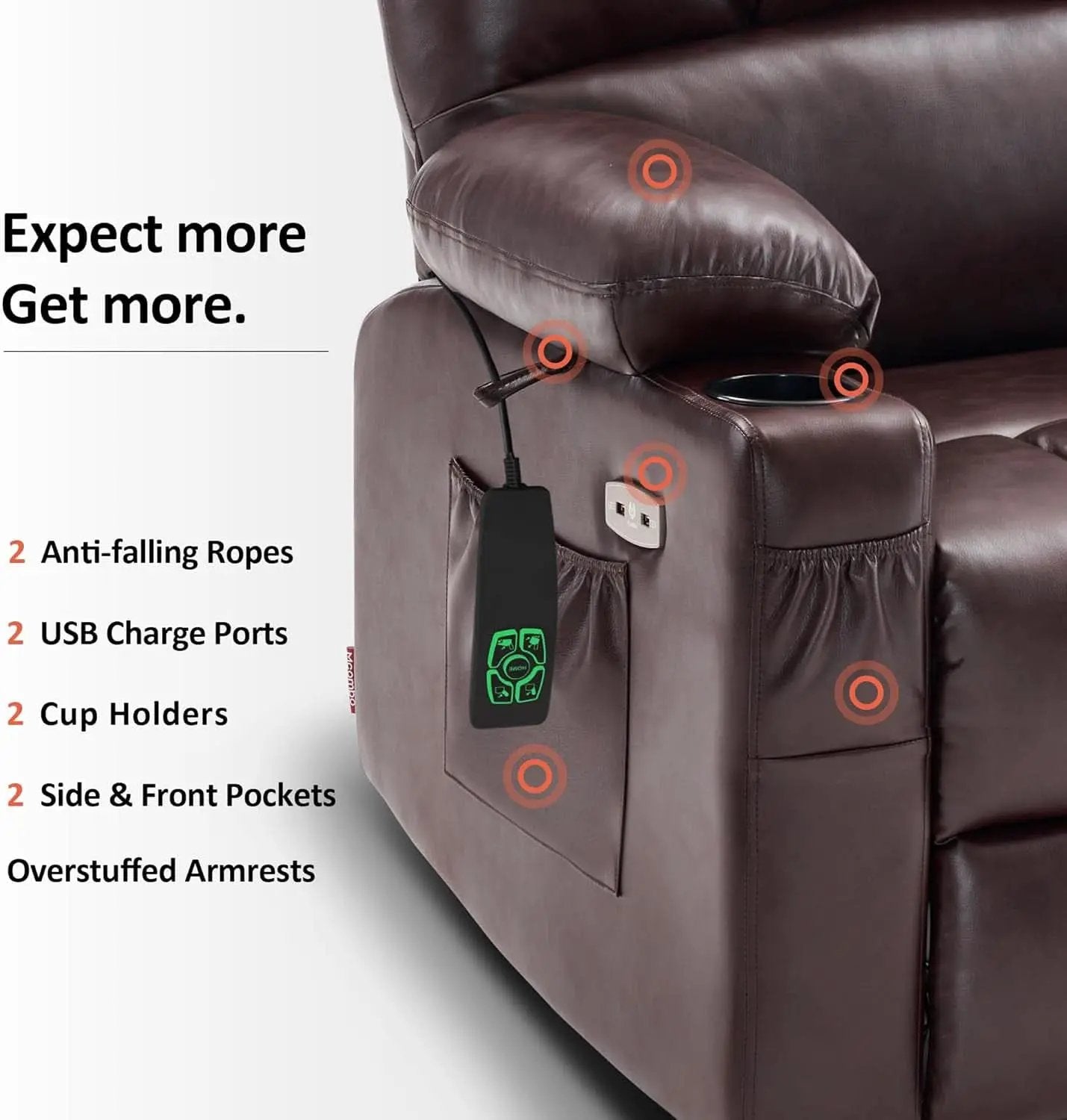 Dark Brown Lift Recliner With Massage For Elderly People from PriceLows™