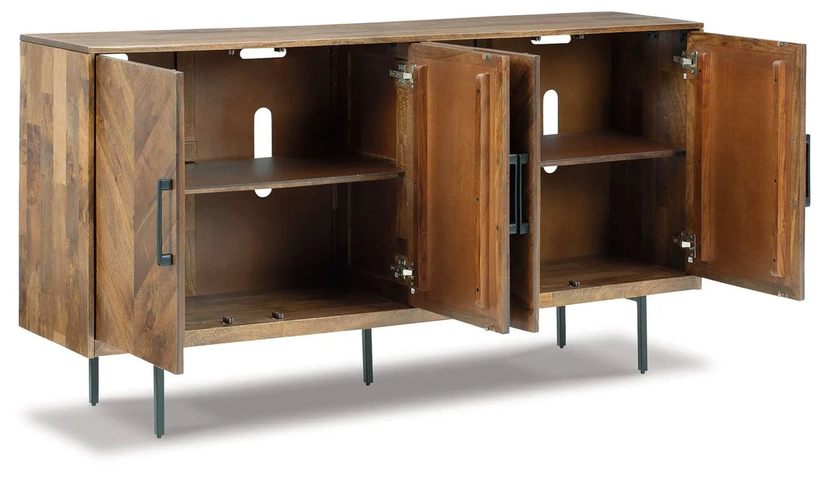 PratTVille Accent Cabinet | 68 x 16 x 36.75 in | Engineered Wood & Metal | Brown