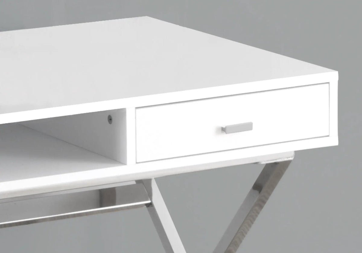 Glossy Contemporary Computer Desk | Thick Panel Tabletop | Storage Drawers | 29.25 Inch Height