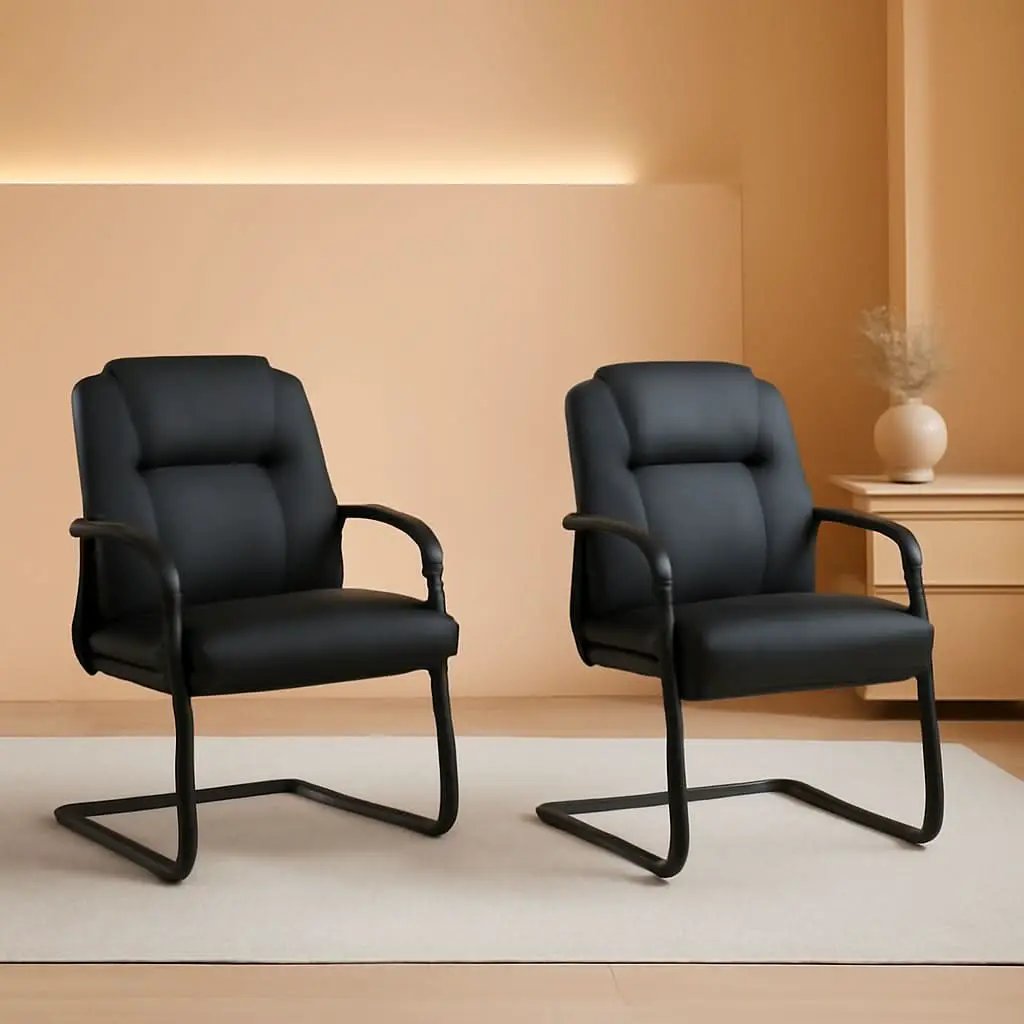 Black Leather Guest Chair 2 Pack With Padded Armrests from PriceLows™
