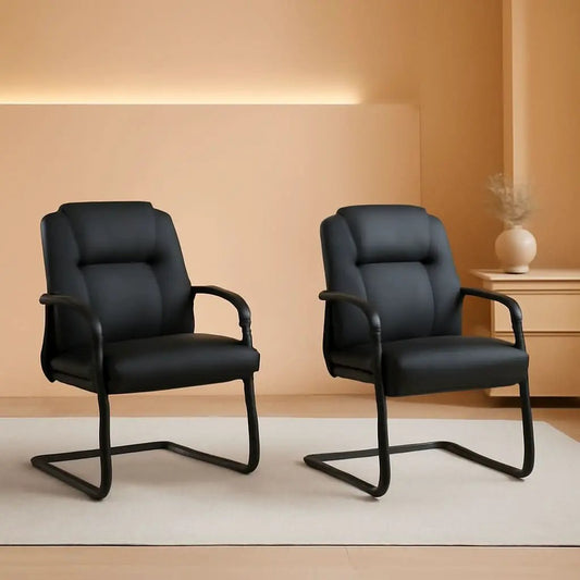 Black Leather Guest Chair 2 Pack With Padded Armrests from PriceLows™