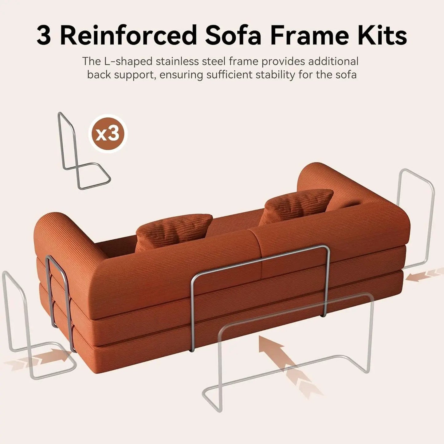 79 Inch Convertible Sofa Bed Orange CorduroyPillows from PriceLows™