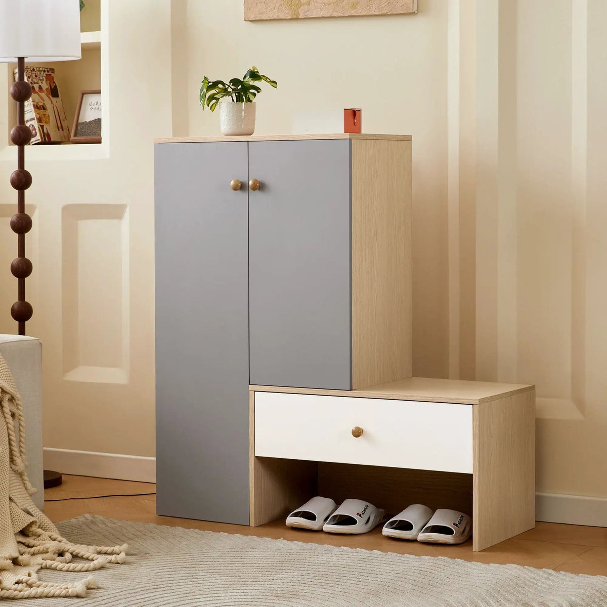 Shoe Storage Bench | Adjustable Shelves | Organizer | Gray Or White Or Wood