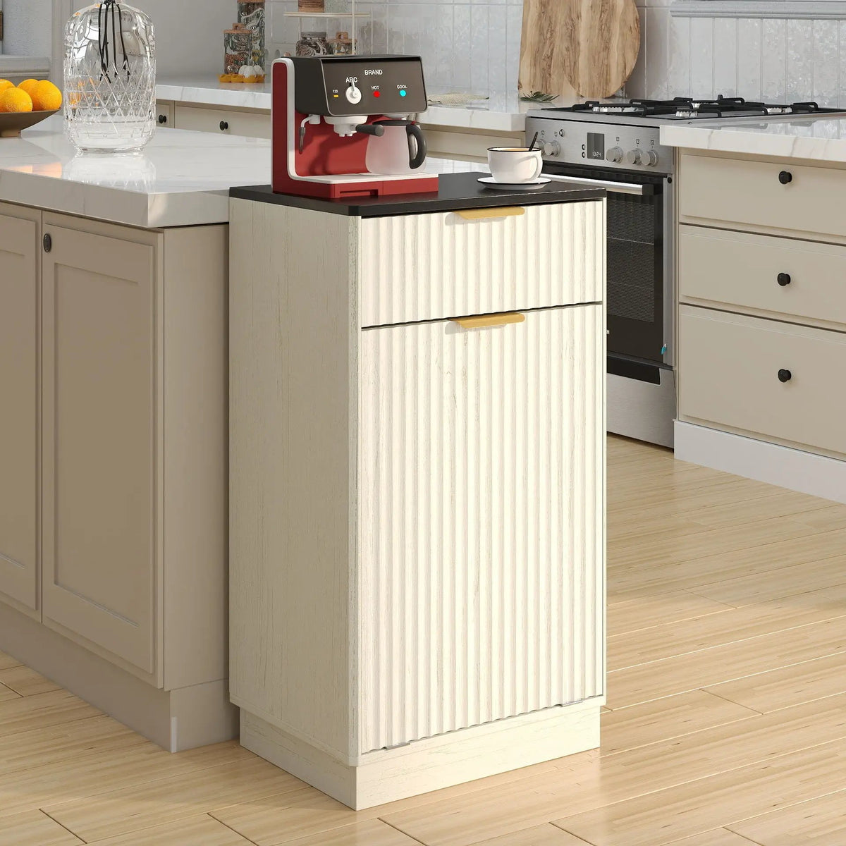 Tilt Out Trash Can Cabinet | Wave Textured Drawer | Pull Out Bin | Dual-Zone Waste Control