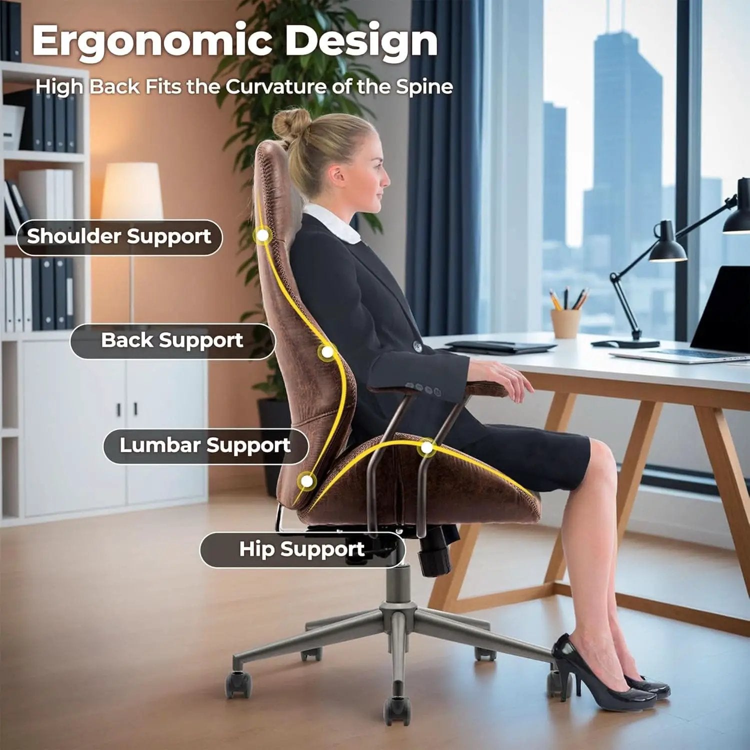 Ergonomic Office Chair High Back Dark Coffee Executive from PriceLows™