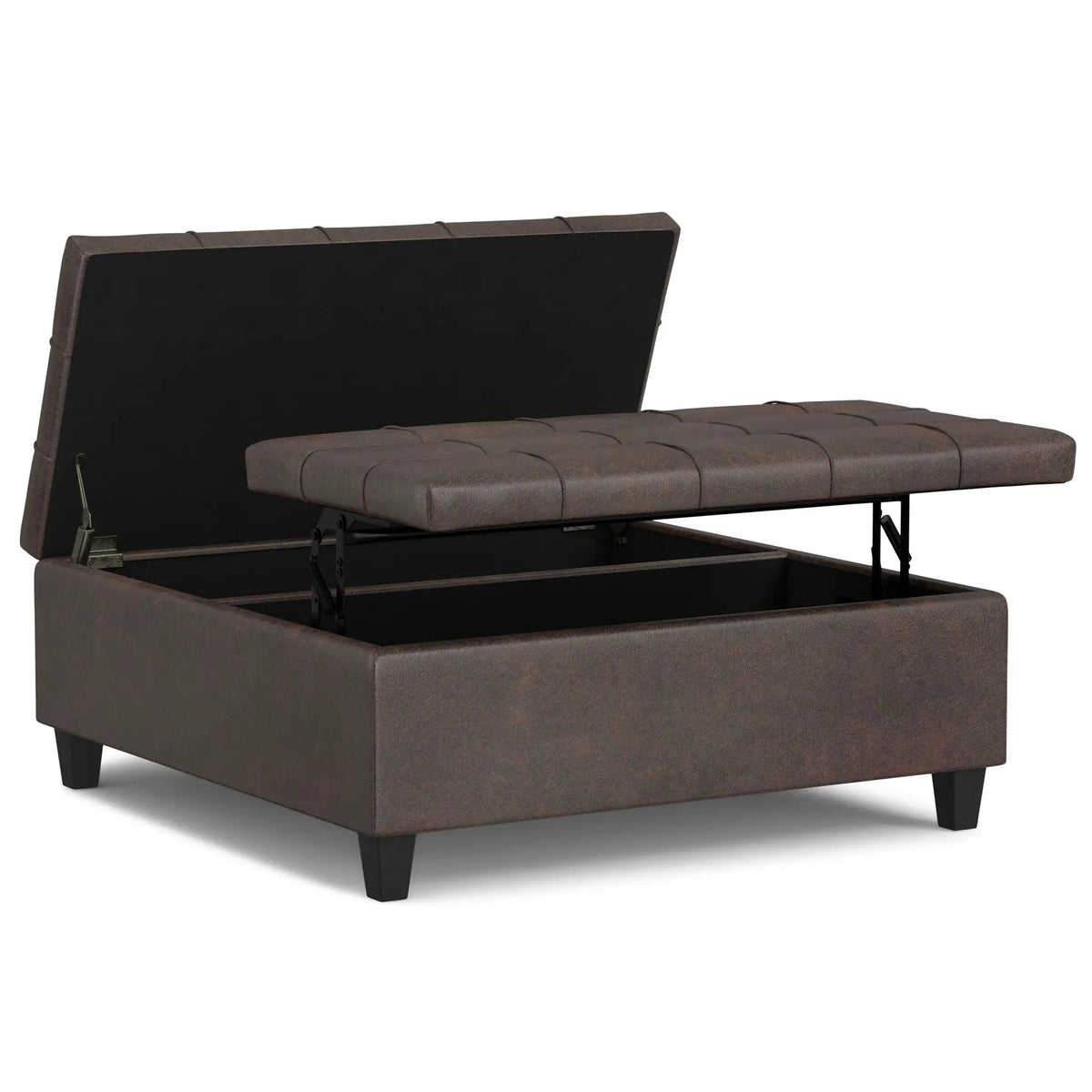 Harrison Large Coffee Table Storage Ottoman | Split Lift-Up Top | Square Design | 36 Inch Width