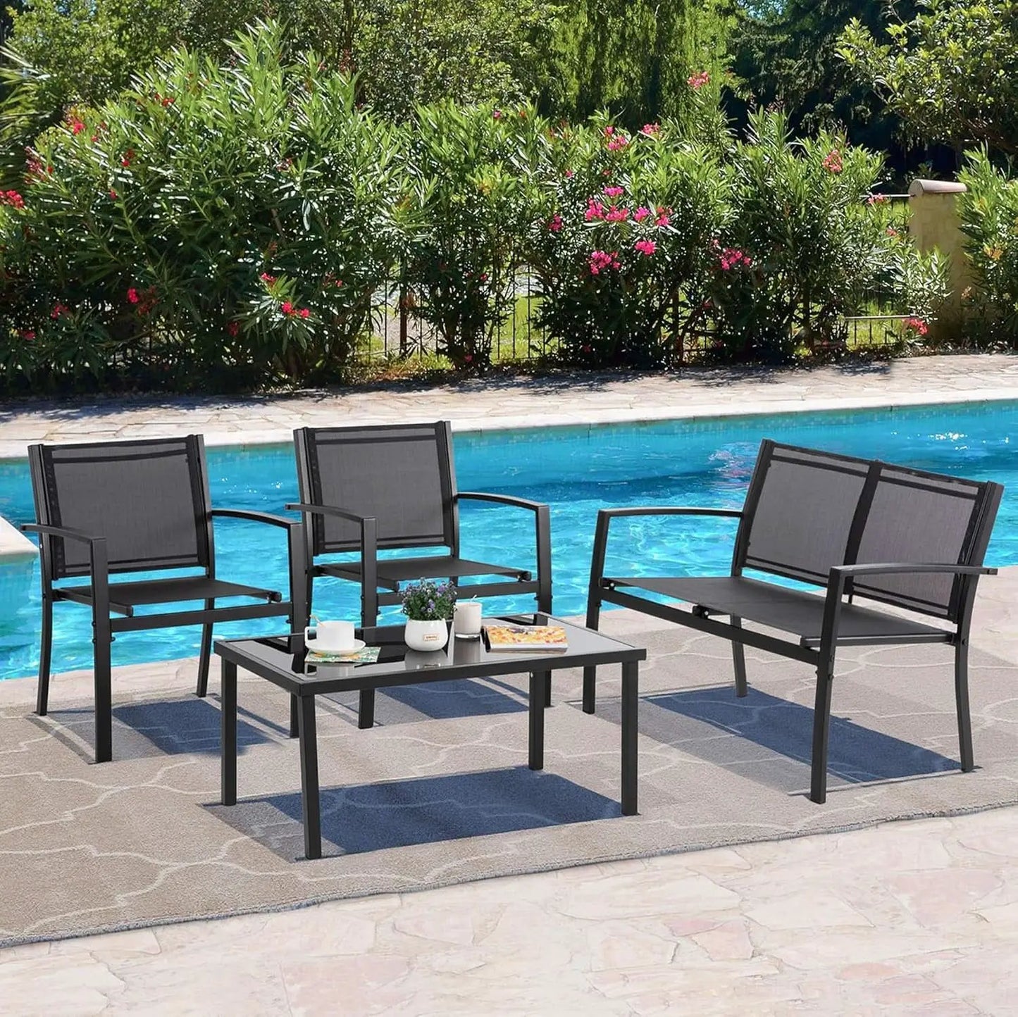 Dark Grey Outdoor Patio Set With Glass Coffee Table from PriceLows™