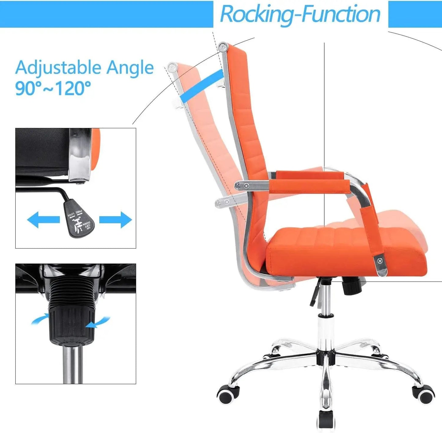 Orange Ribbed Leather Office Desk Chair Adjustable Height from PriceLows™