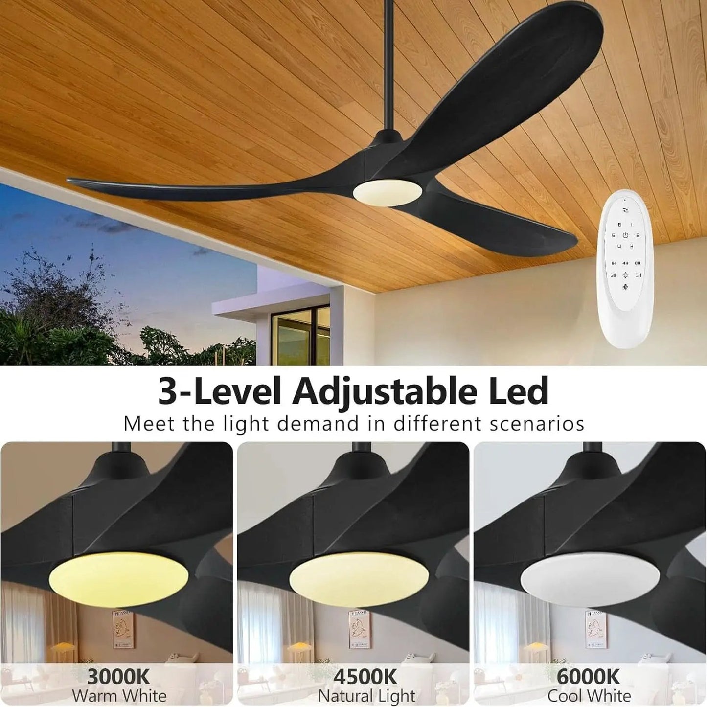 52 Inch Walnut Wood Ceiling Fan With Remote And LED Light from PriceLows™