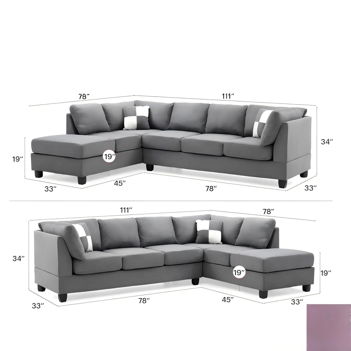 Malone Comfort Sectional | Pocketed Coil And Foam Seating | Removable Backs | 111 Inch Length
