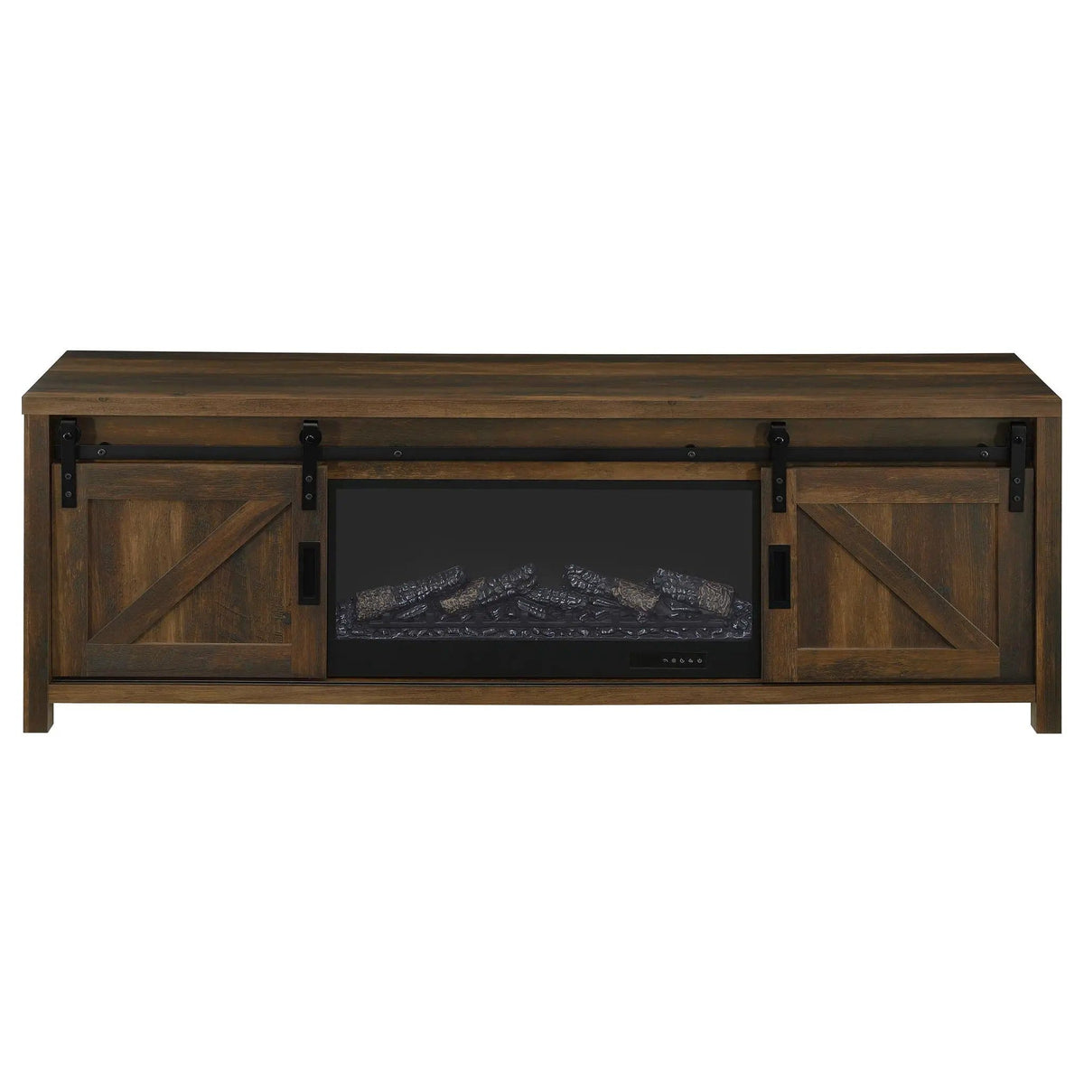 Enfield 71-inch TV Stand Fireplace Media Console Dark Pine | 70.75 x 15.5 x 23.5 in | Metal | Living Room
