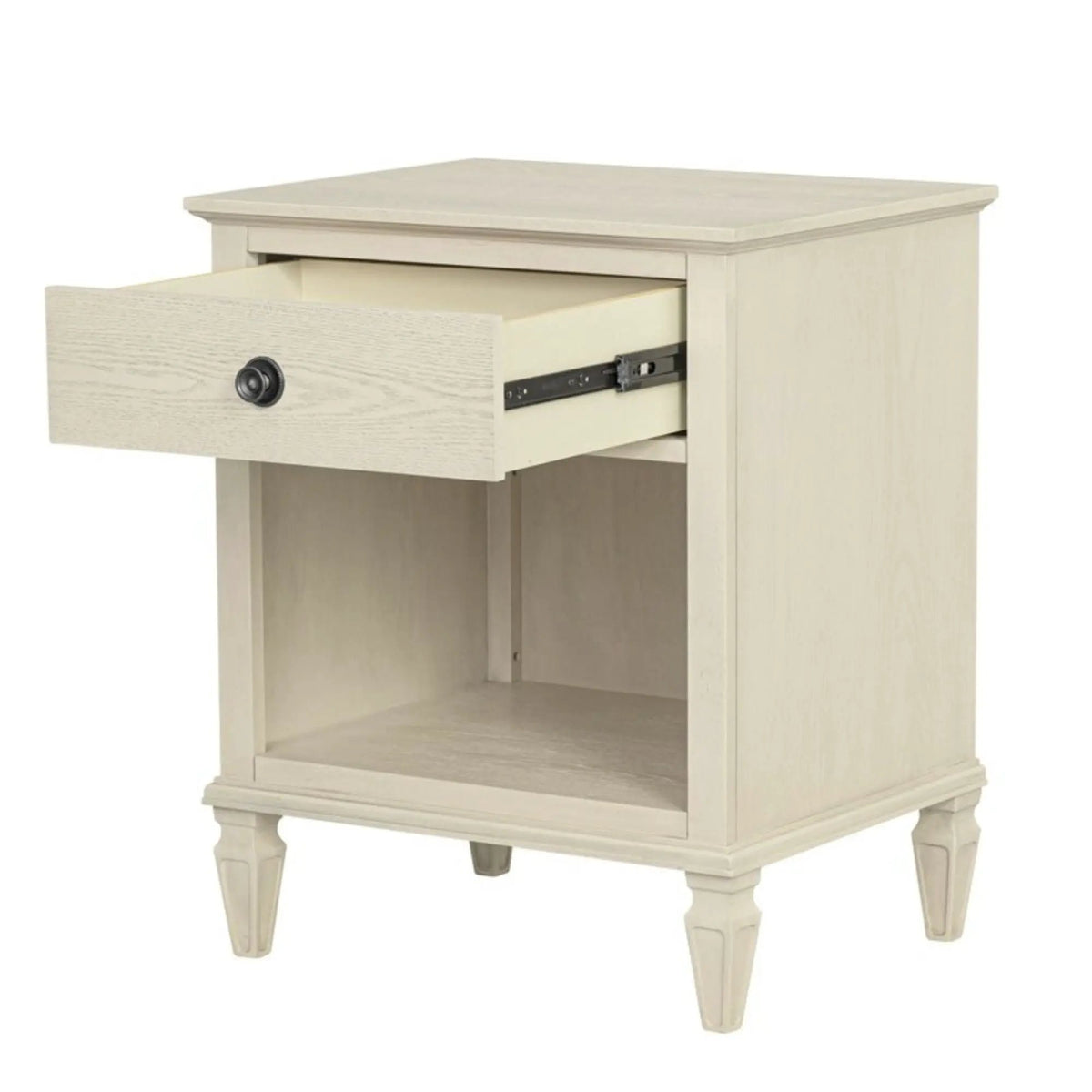 Victoria Nightstand | French-Inspired Design | Wire Brush Finish | 1 Drawer And Open Shelf