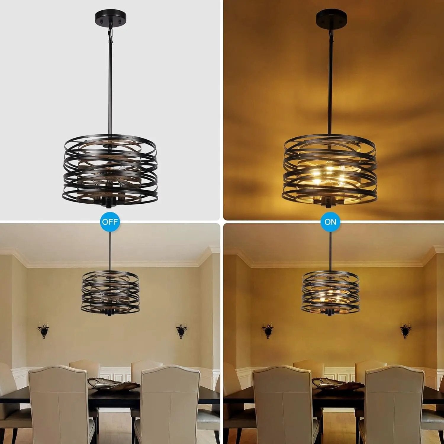 12.6 Rustic Farmhouse Three Light Drum Chandelier Black from PriceLows™