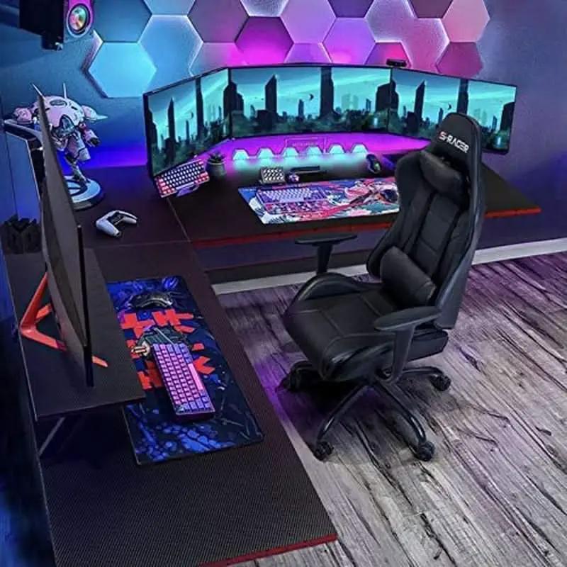 L Shaped Gaming Desk With Monitor Riser 51 Inch Corner Desk from PriceLows™