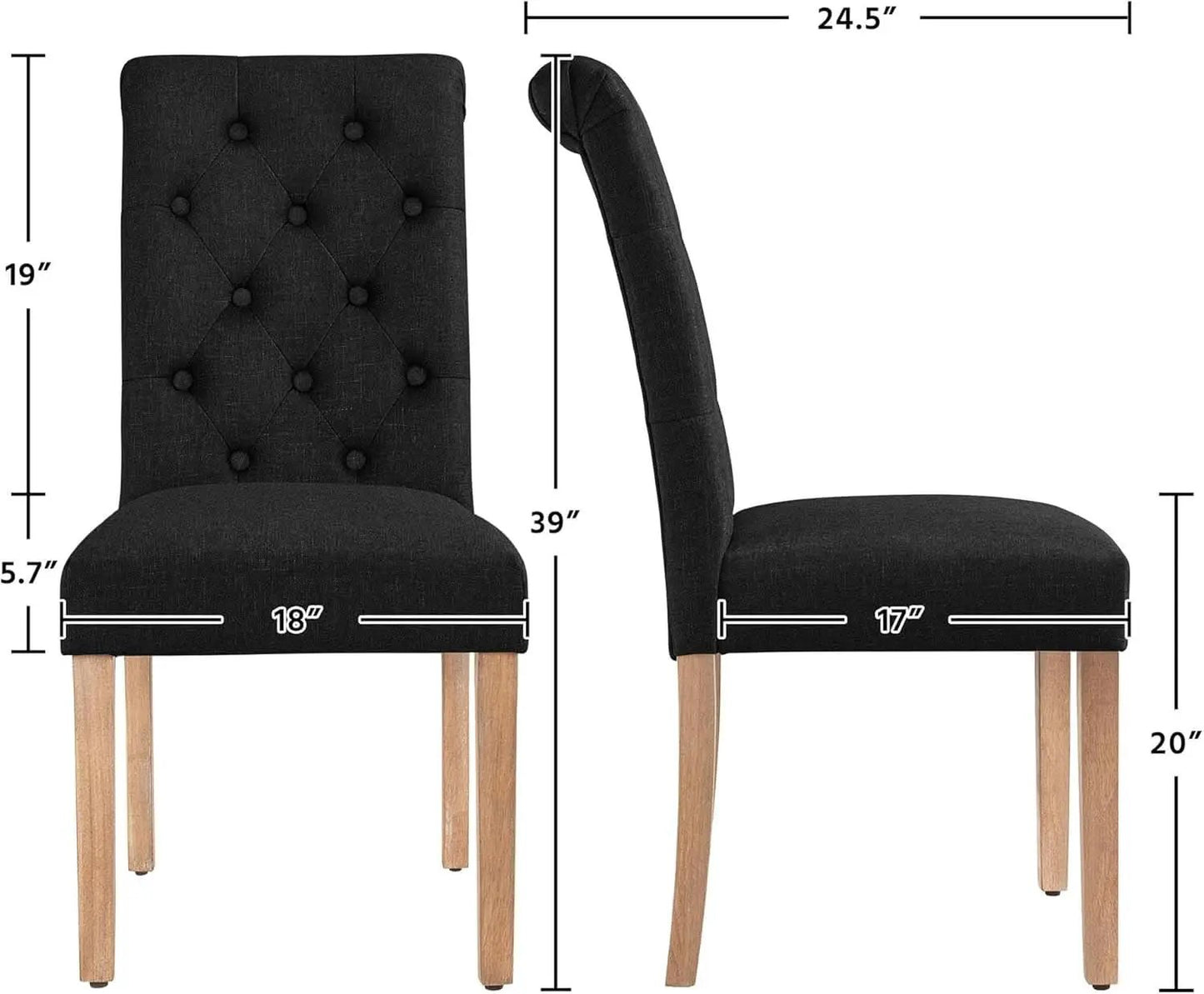 Tufted Upholstered Dining Chair Pair With Solid Wood Legs Black from PriceLows™