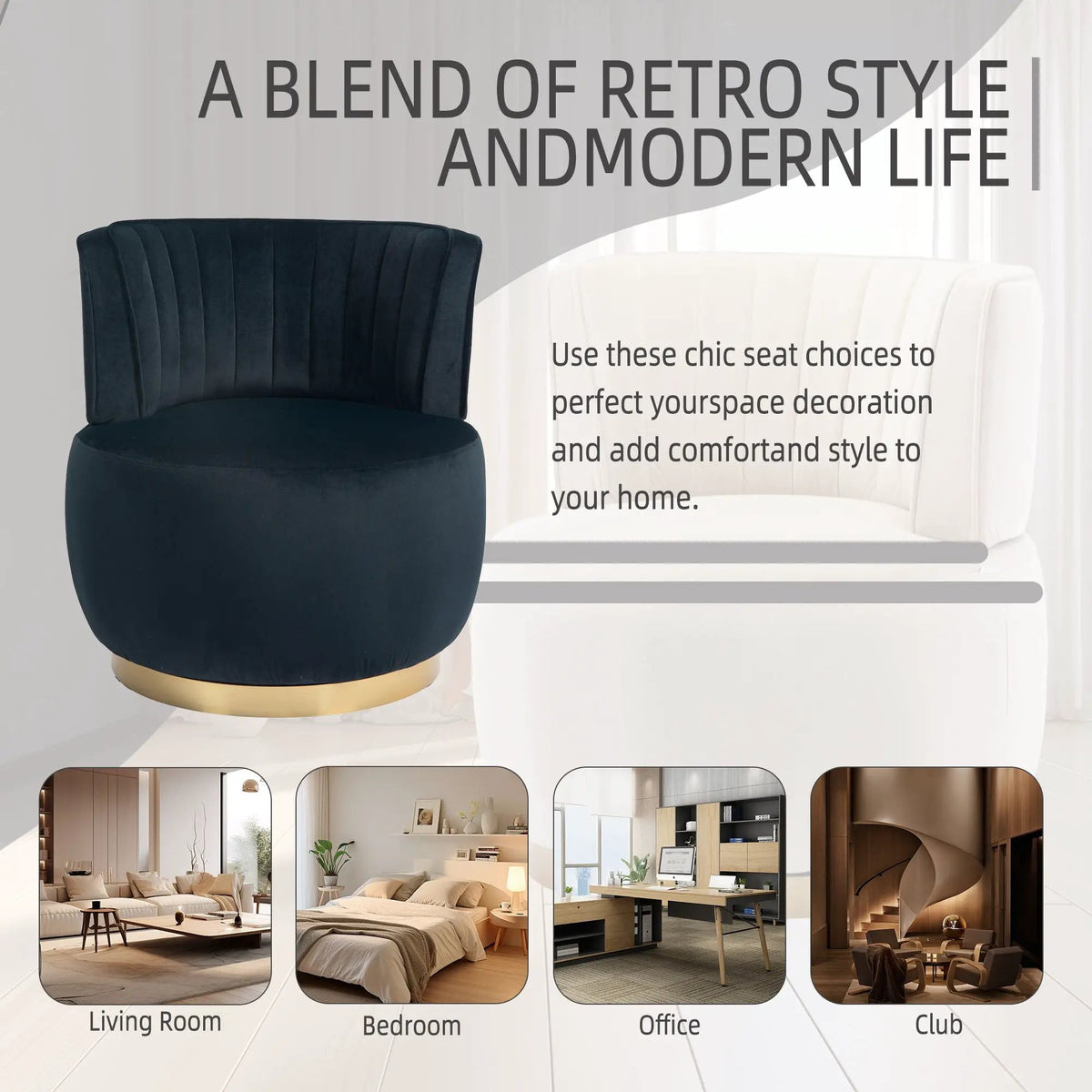 360 Degree Swivel Barrel Chair | Cuddle Accent Sofa Chair | Super Soft Fabric | Wrap-Around Barrel Back