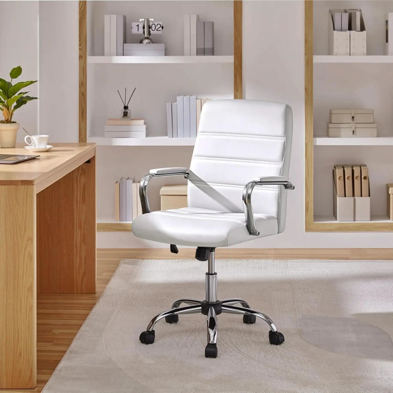 White Leather Ergonomic Office Chair With Height Adjustment from PriceLows™