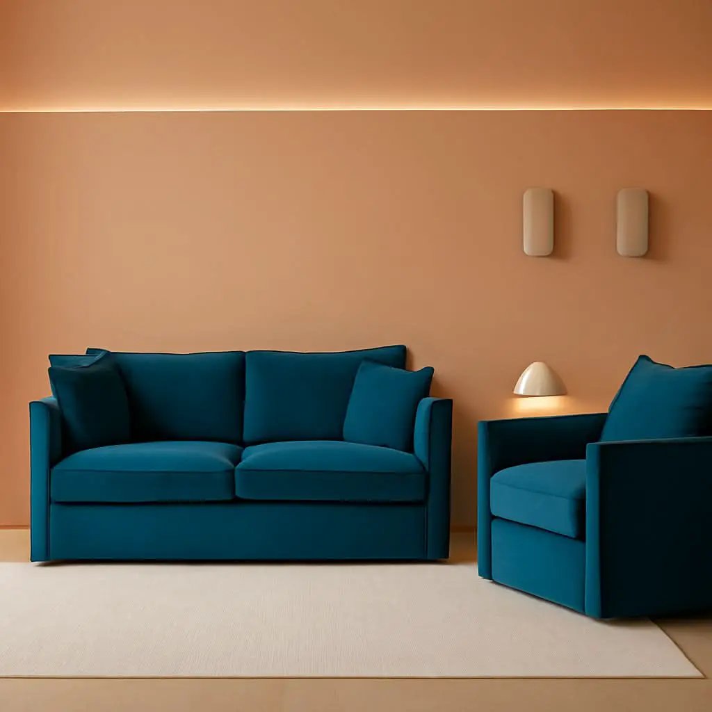Blue Chenille Upholstered 2 Piece Loveseat And Armchair Set from PriceLows™