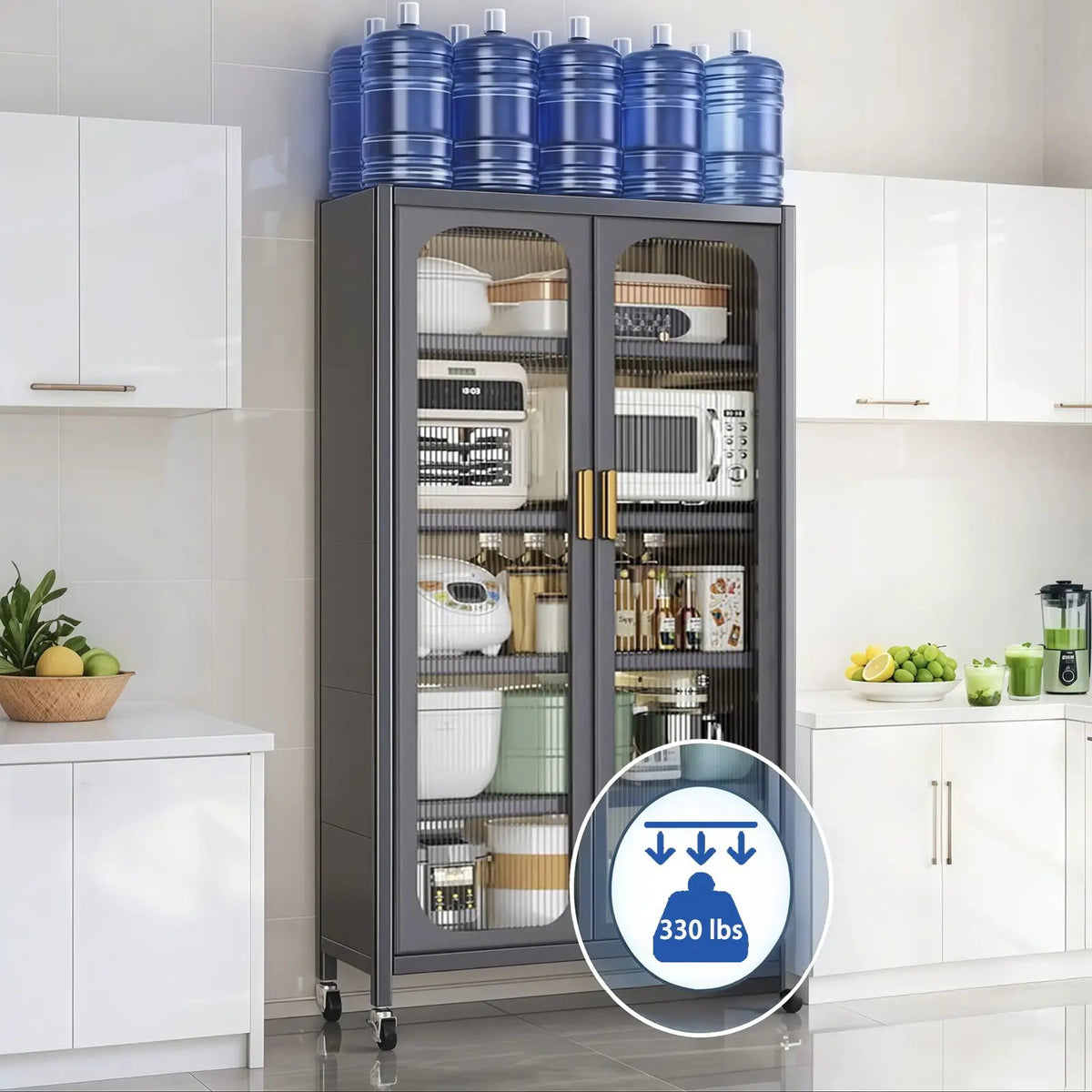 6 Tier Storage Cabinet | Transparent Magnetic Door | Adjustable Shelves | 360 Degree Wheels