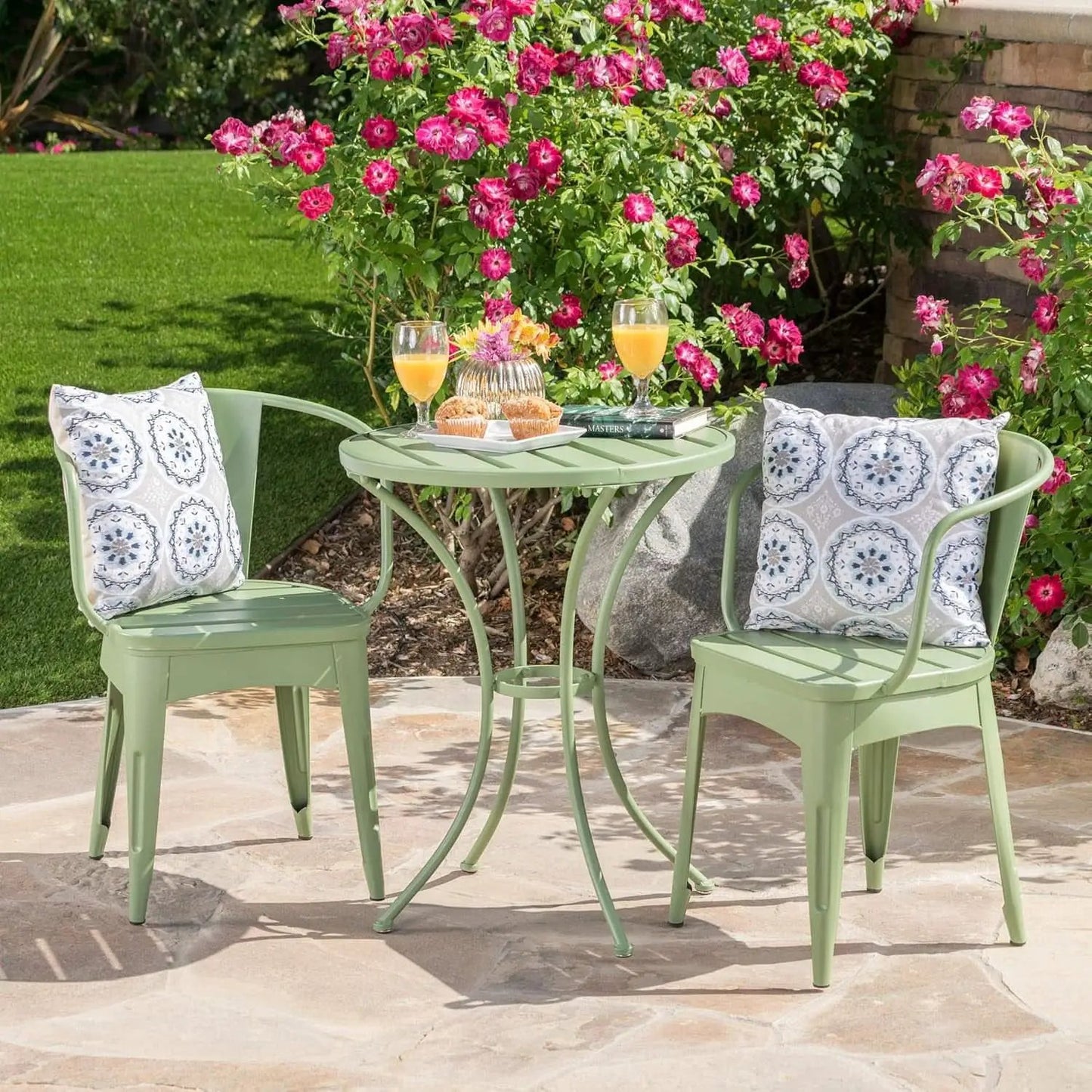 Colmar Outdoor Iron Bistro Set 3 Piece Matte Green from PriceLows™