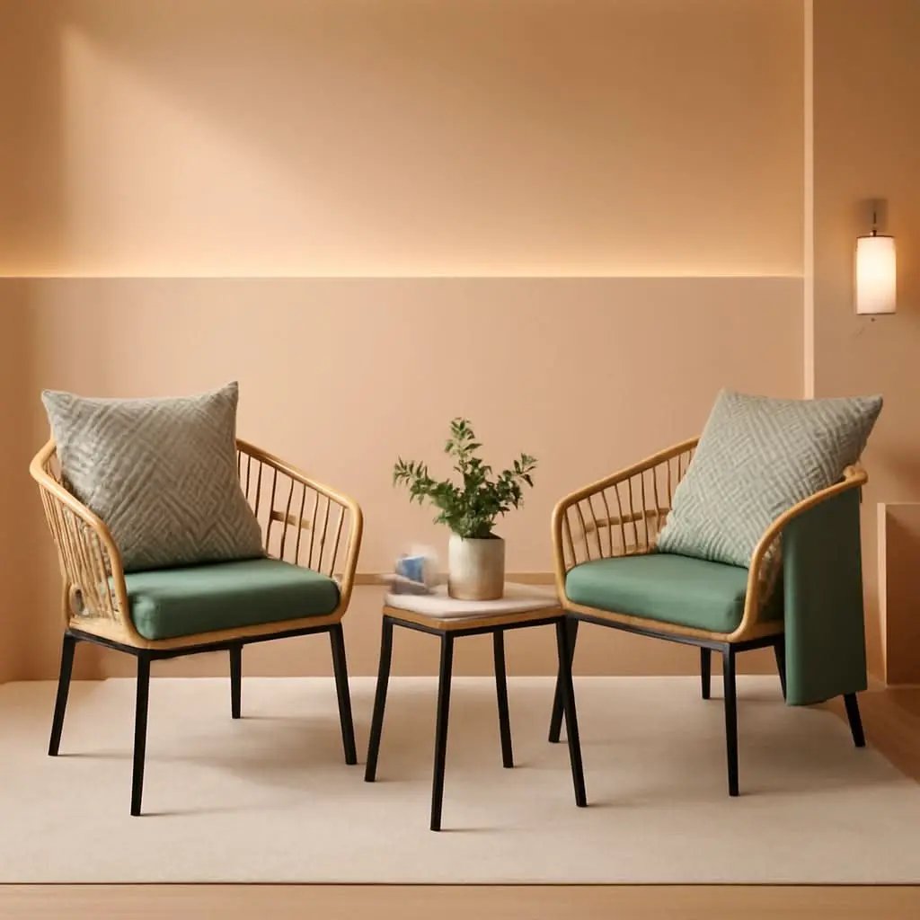 3 Piece Outdoor Patio Furniture Set With Conversation Bistro Tempered Coffee Table And Green Wicker Chairs from PriceLows™