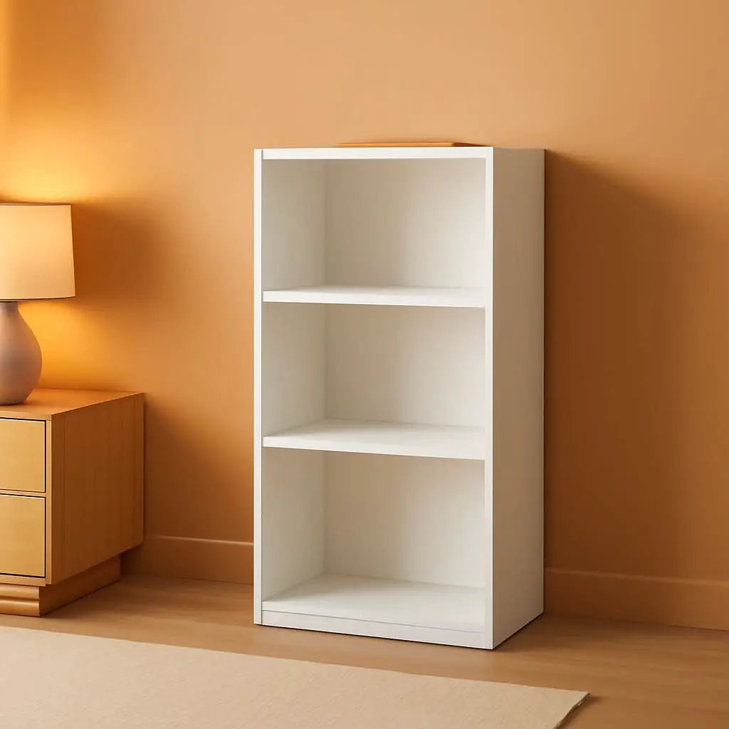 Luder Three Tier Open Shelf Bookcase Bright White Finish from PriceLows™