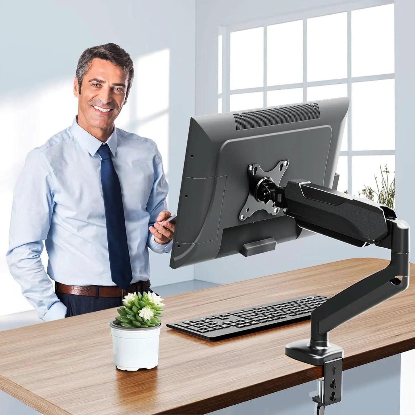 32 Inch Gas Spring Monitor Arm With Clamp VESA Black from PriceLows™