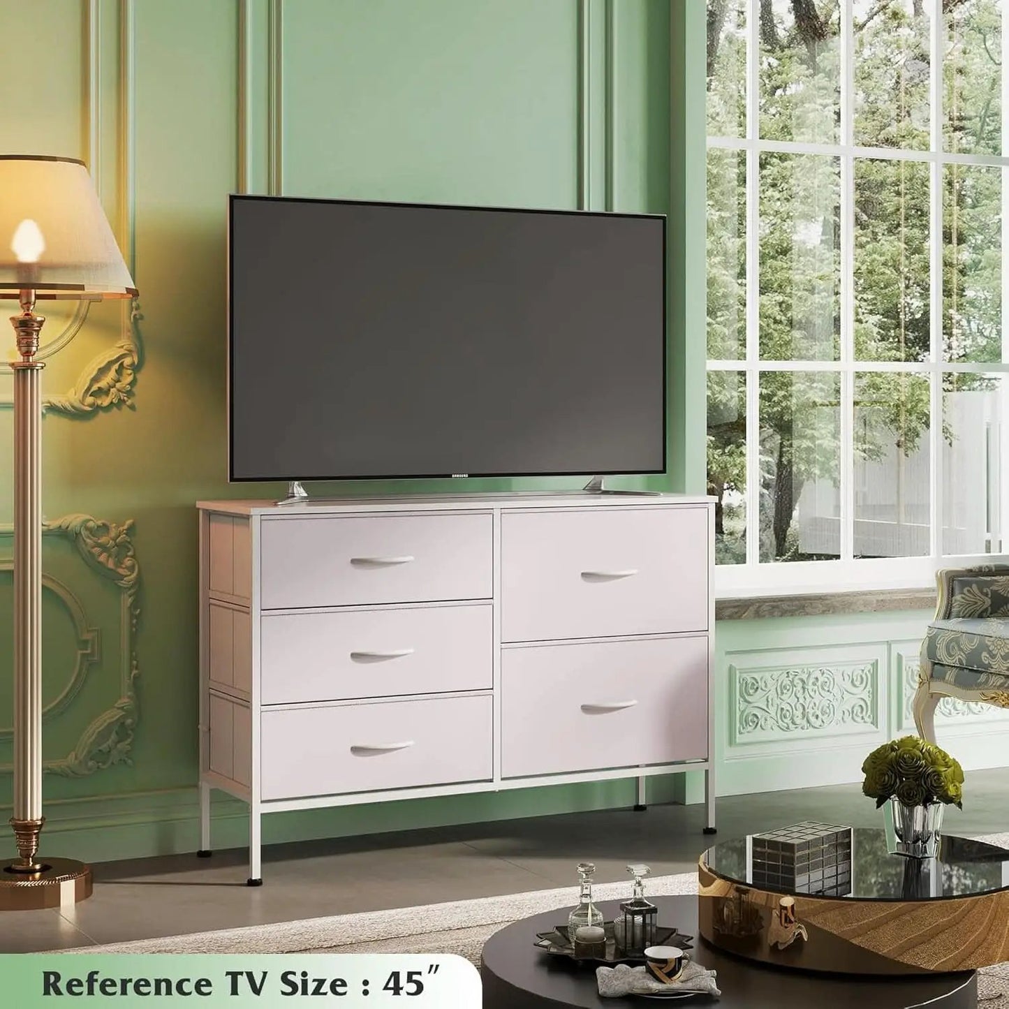 Fabric Dresser With 5 Drawers White For Bedroom Storage Organizer from PriceLows™
