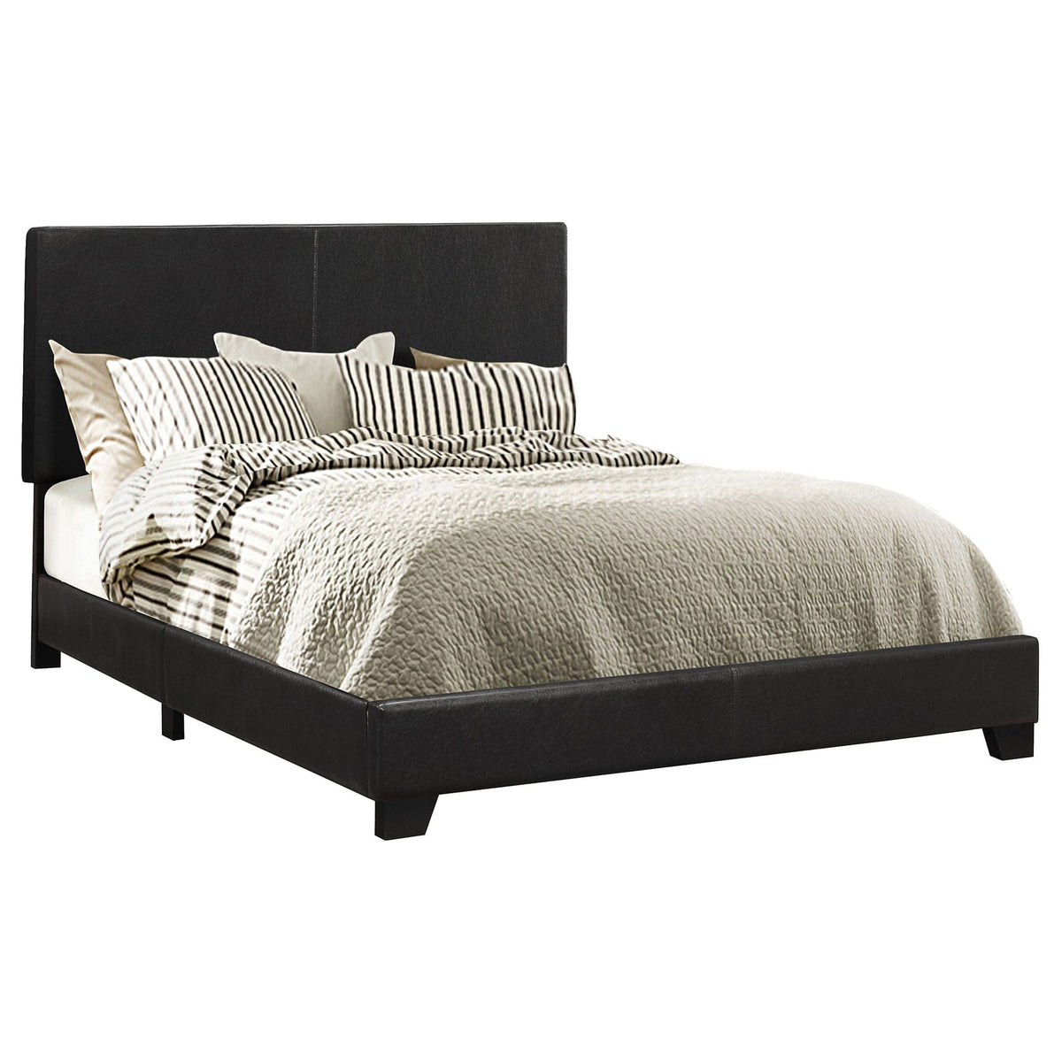 Dorian Faux Leather Upholstered Queen Panel Bed | 64.25 x 86.25 x 45.75 in | Faux Leather & Wood | Black