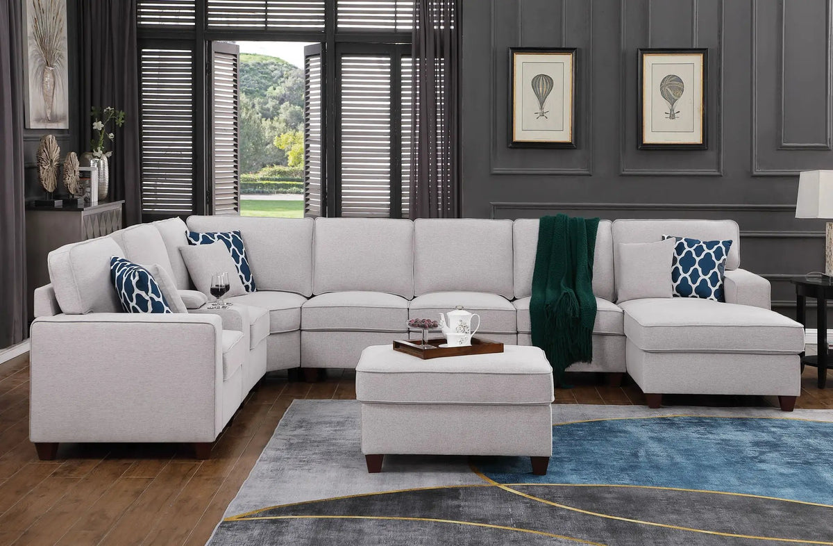 Eric 9-Piece Sectional | Upholstered Design | Ottoman Included | Cupholder Console
