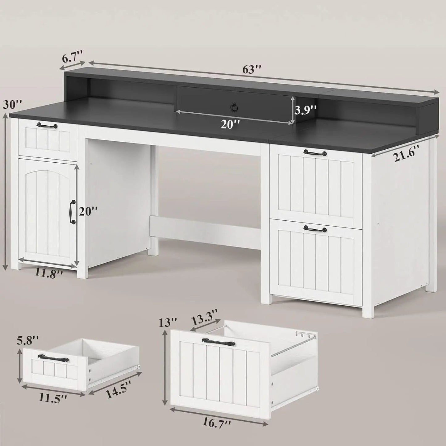 63 Inch Wide White Solid Wood Executive Desk With Drawer from PriceLows™