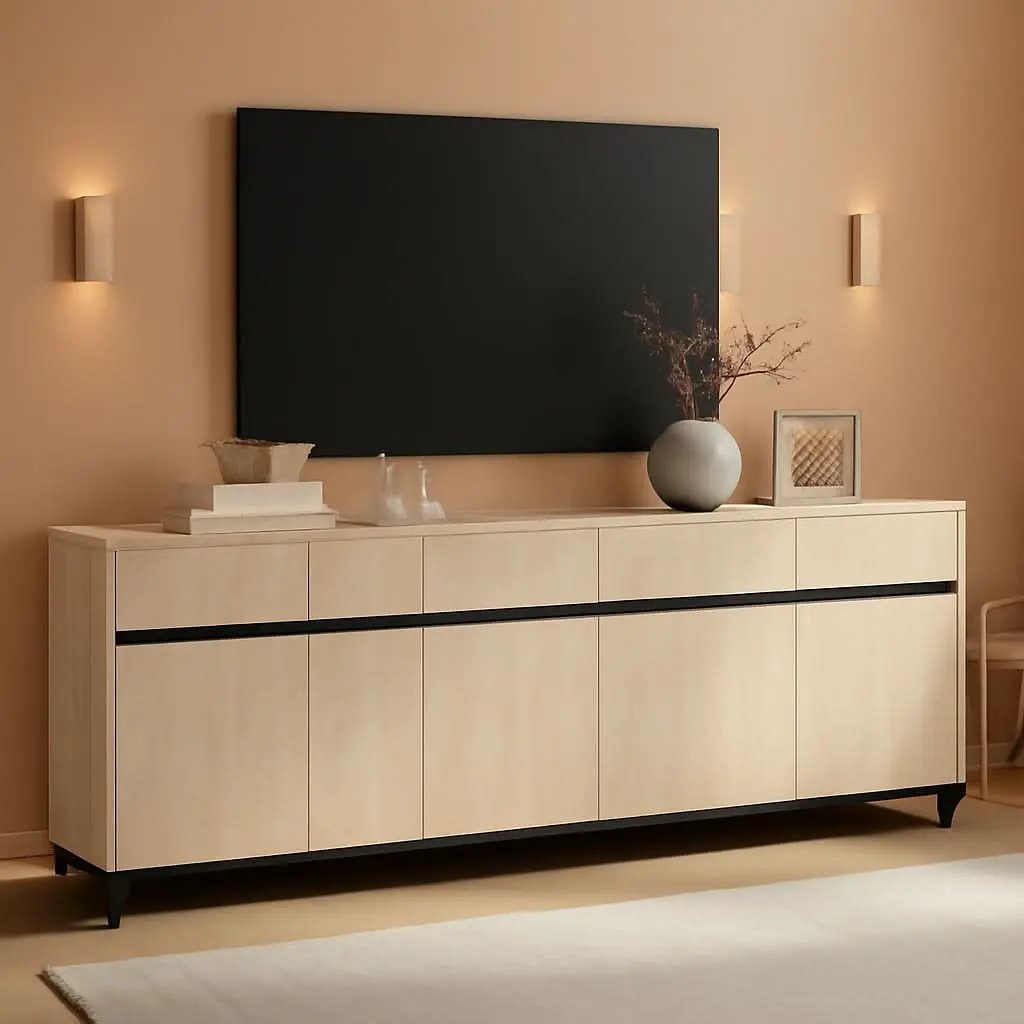 Light Oak TV Stand For 110 Inch TVs With Adjustable Shelves from PriceLows™