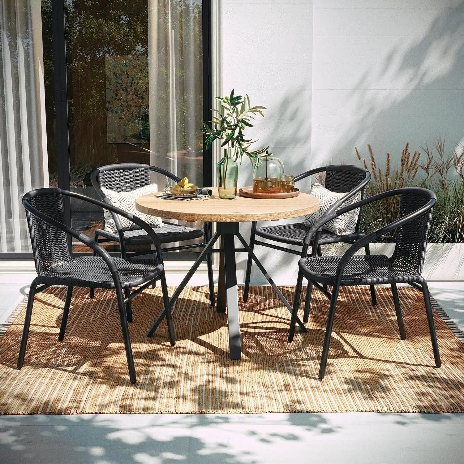 Modern Stackable Rattan Dining Chairs Set for Outdoor from PriceLows™