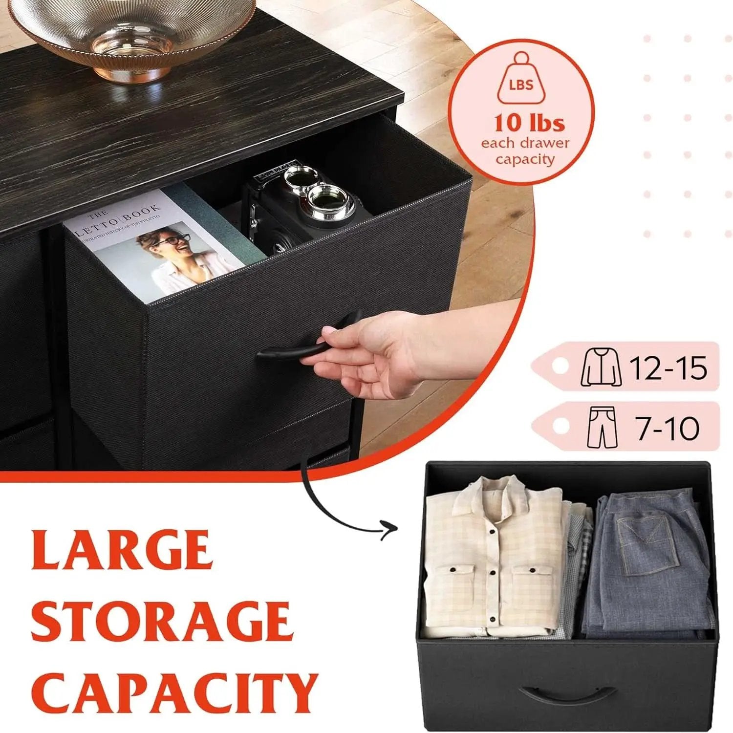 Tall Black Dresser With 10 Drawers And Fabric Bins Storage Organizer from PriceLows™