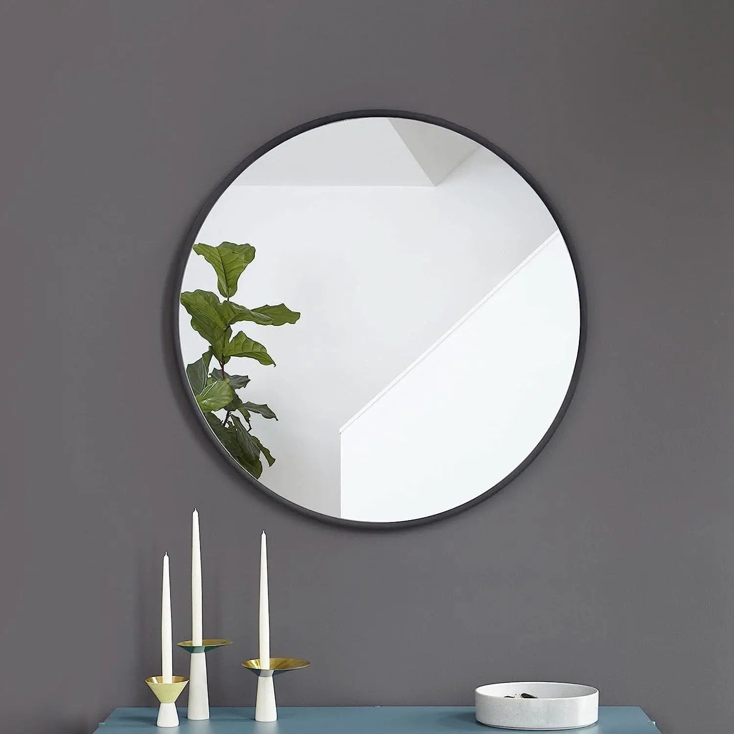 Round Rubber Wall Mirror 37 Inch Diameter With Protective Rubber Frame from PriceLows™