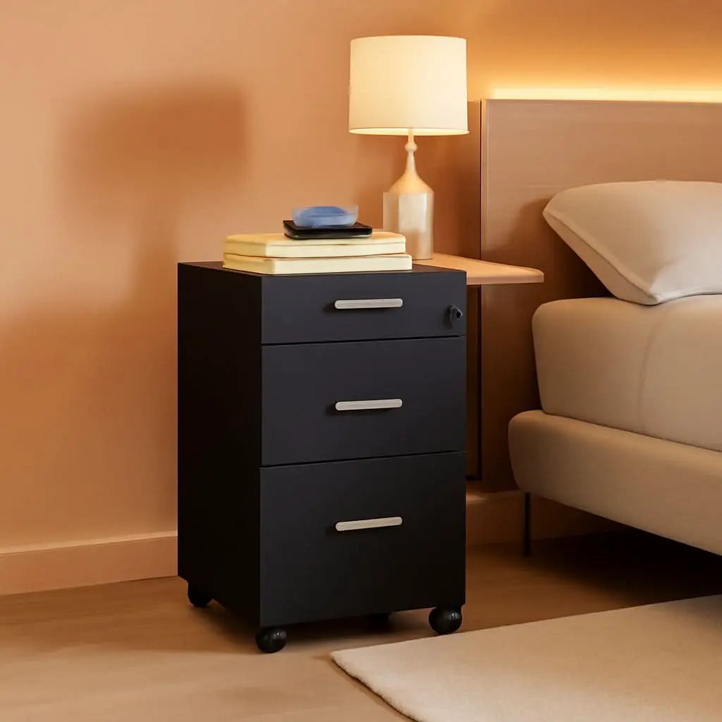 Black 3-Drawer Locking Rolling File Cabinet for Home Office from PriceLows™