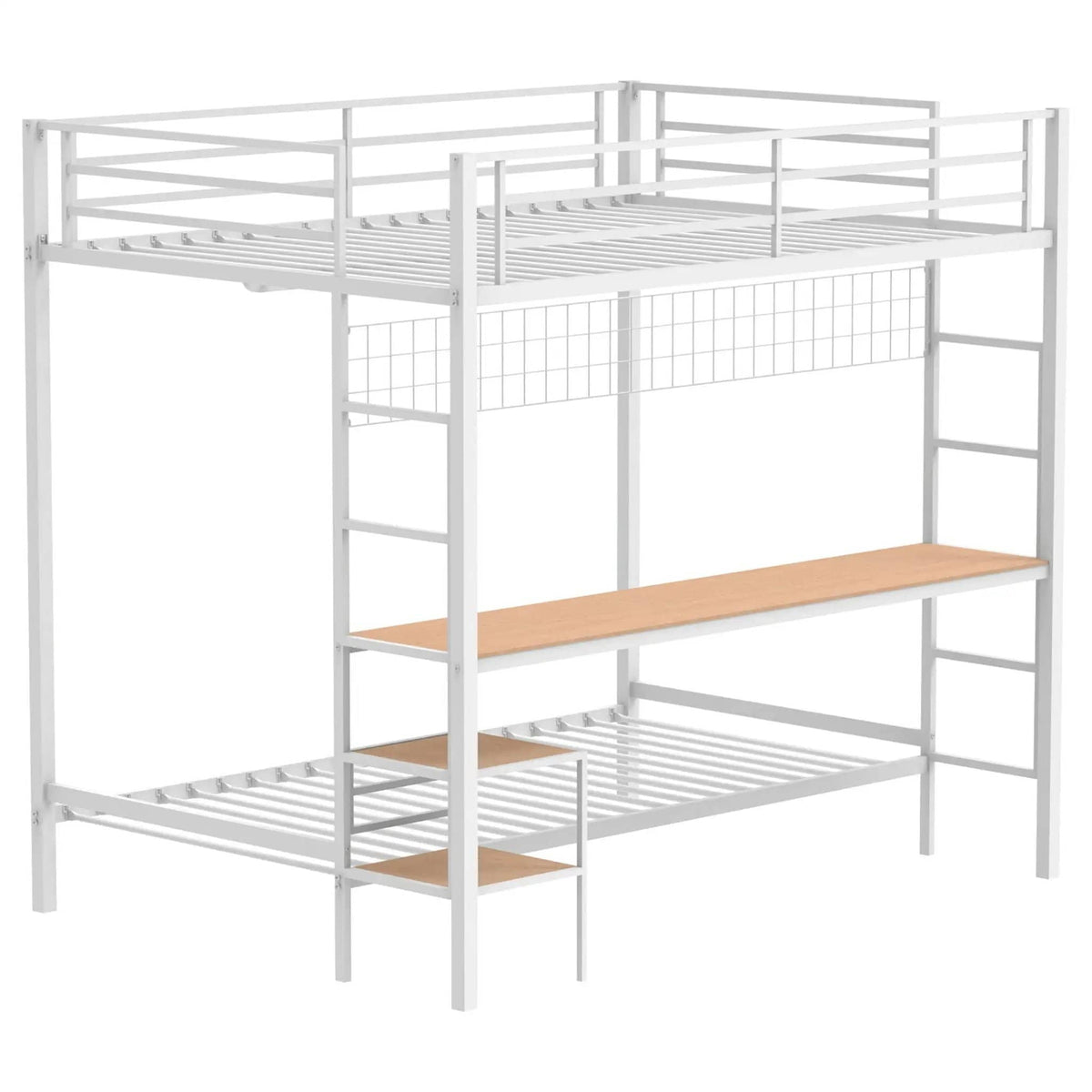Bettoni Metal Full Over Twin Workstation Bunk Bed Matte | 77.75 x 56.25 x 72 in | Engineered Wood & Metal | White
