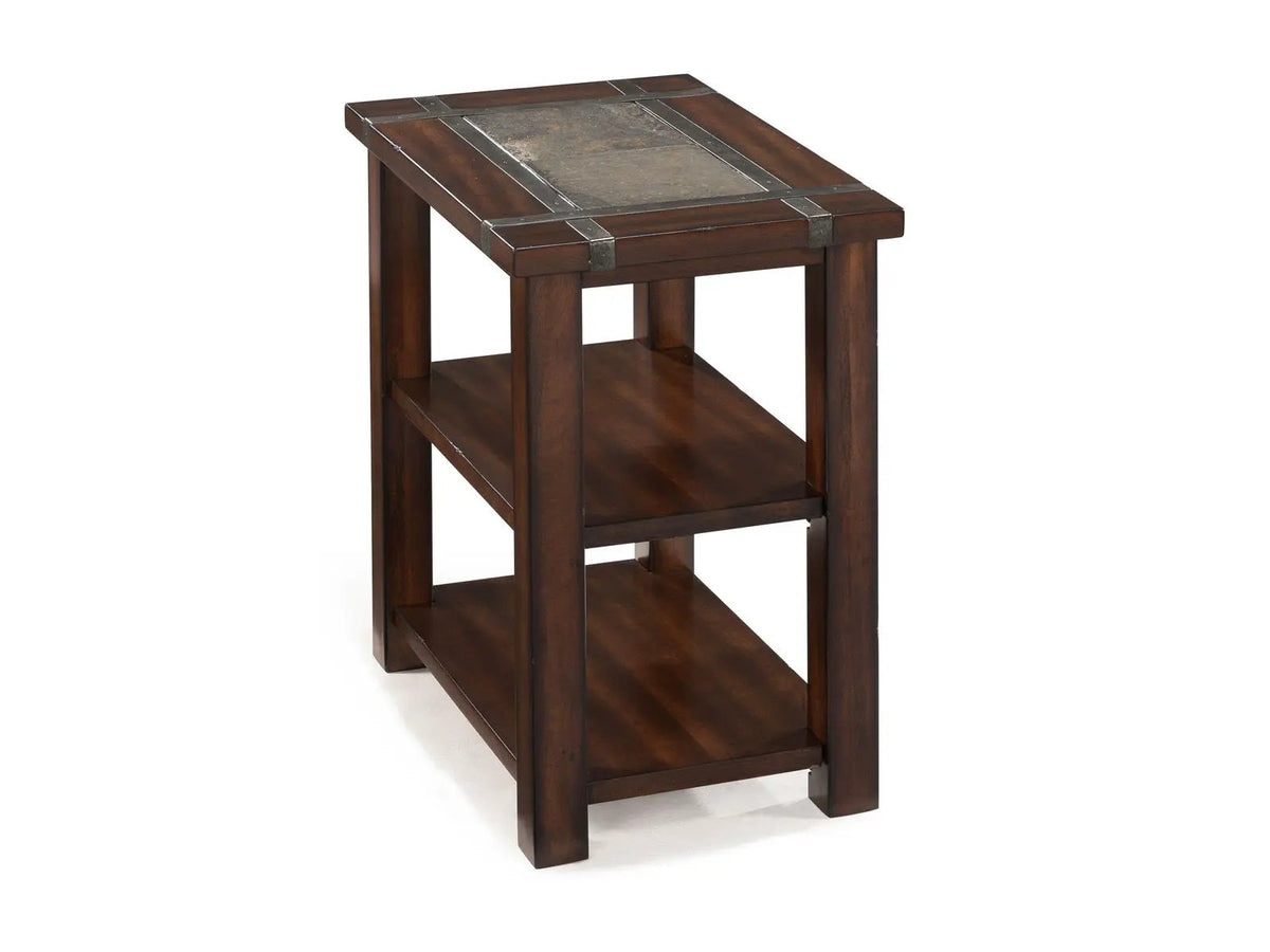 Roanoke Rectangular End Table | Slate Inlay | Pewter Strapping And Hardware | Transitional Style