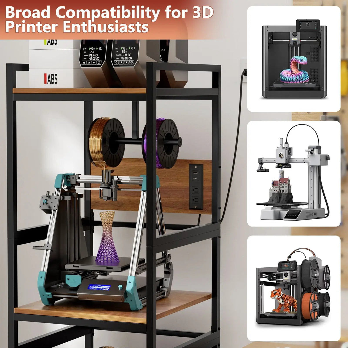 3D Printer Stand | T Type Filament Holder | Power Panel Mount | Black