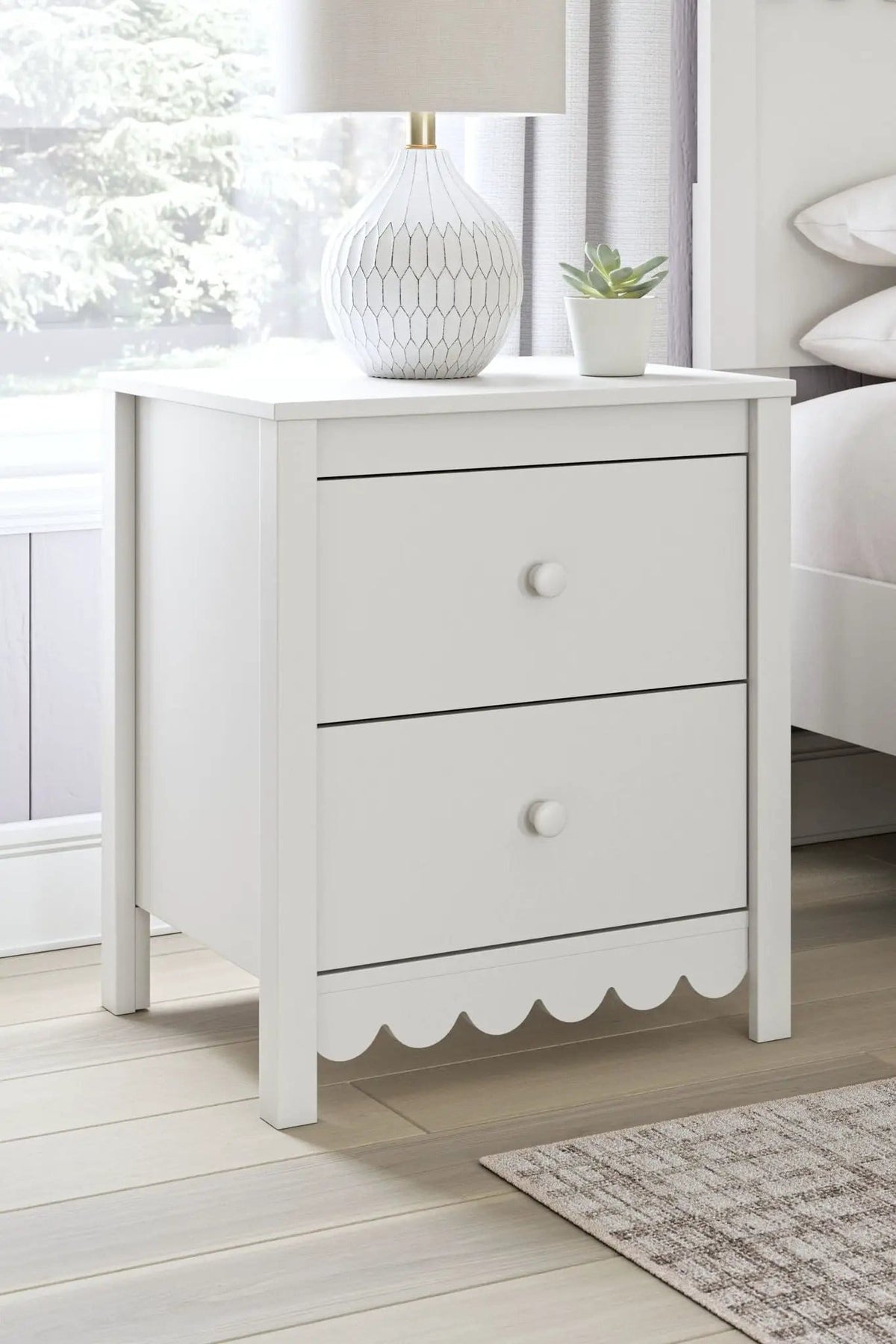 Hallityn Two Drawer Night Stand Nightstand | 21.34 x 15.94 x 24.37 in | Engineered Wood & Mdf | White