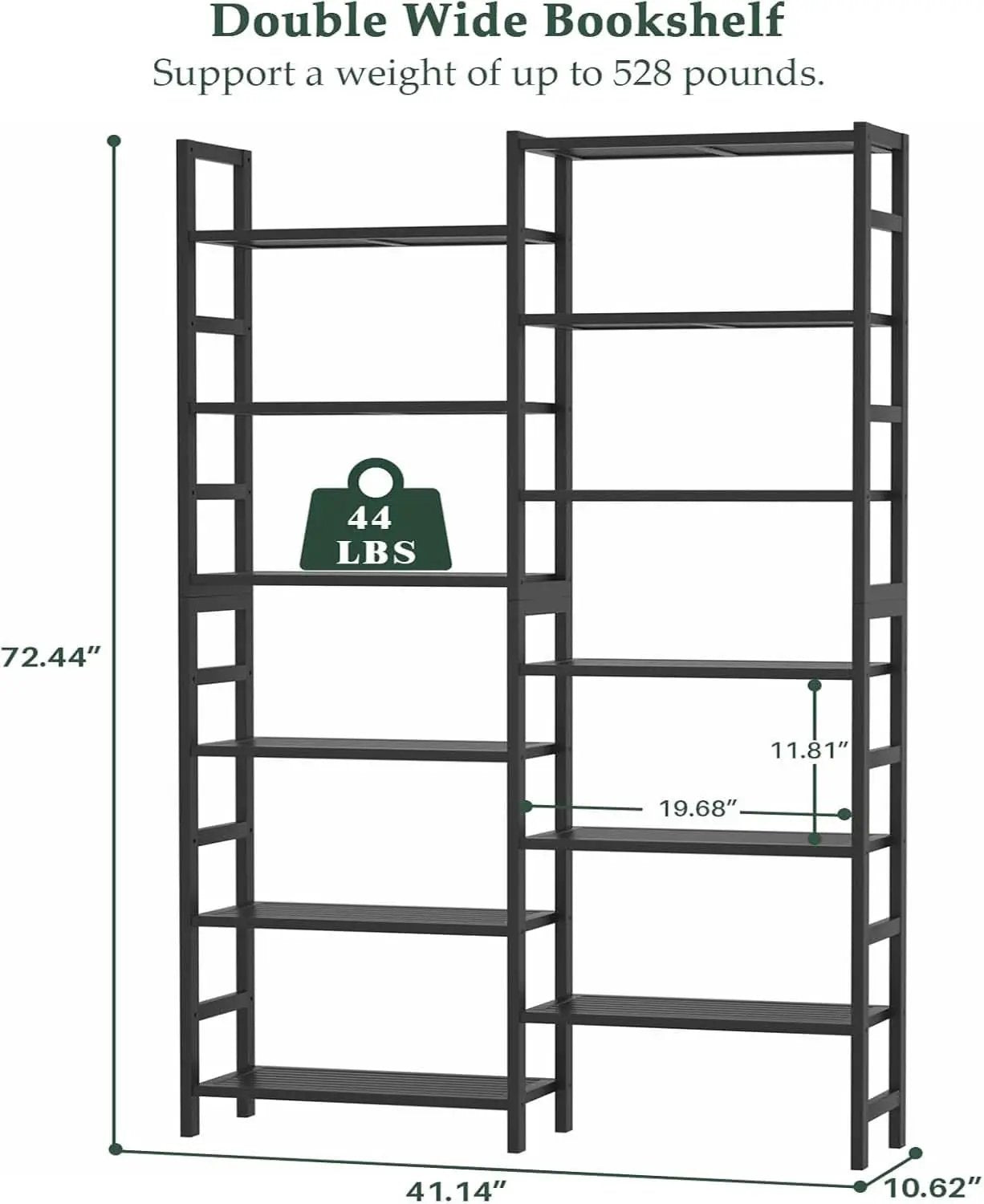 Double Wide Black Bookshelf Freestanding 6 Feet Tall from PriceLows™