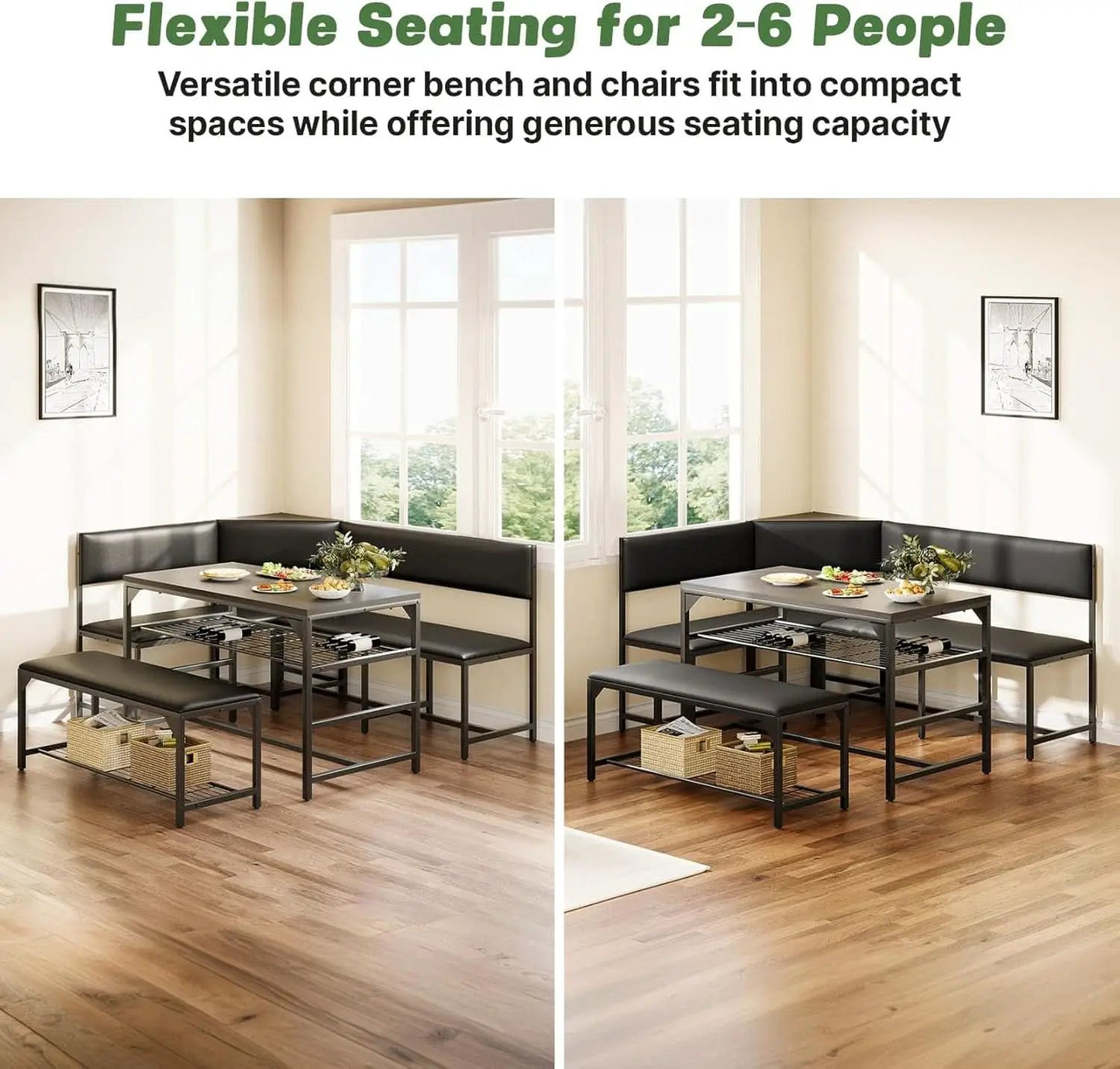 Corner Dining Table Set Space Saving Graphite Grey 4To6 from PriceLows™