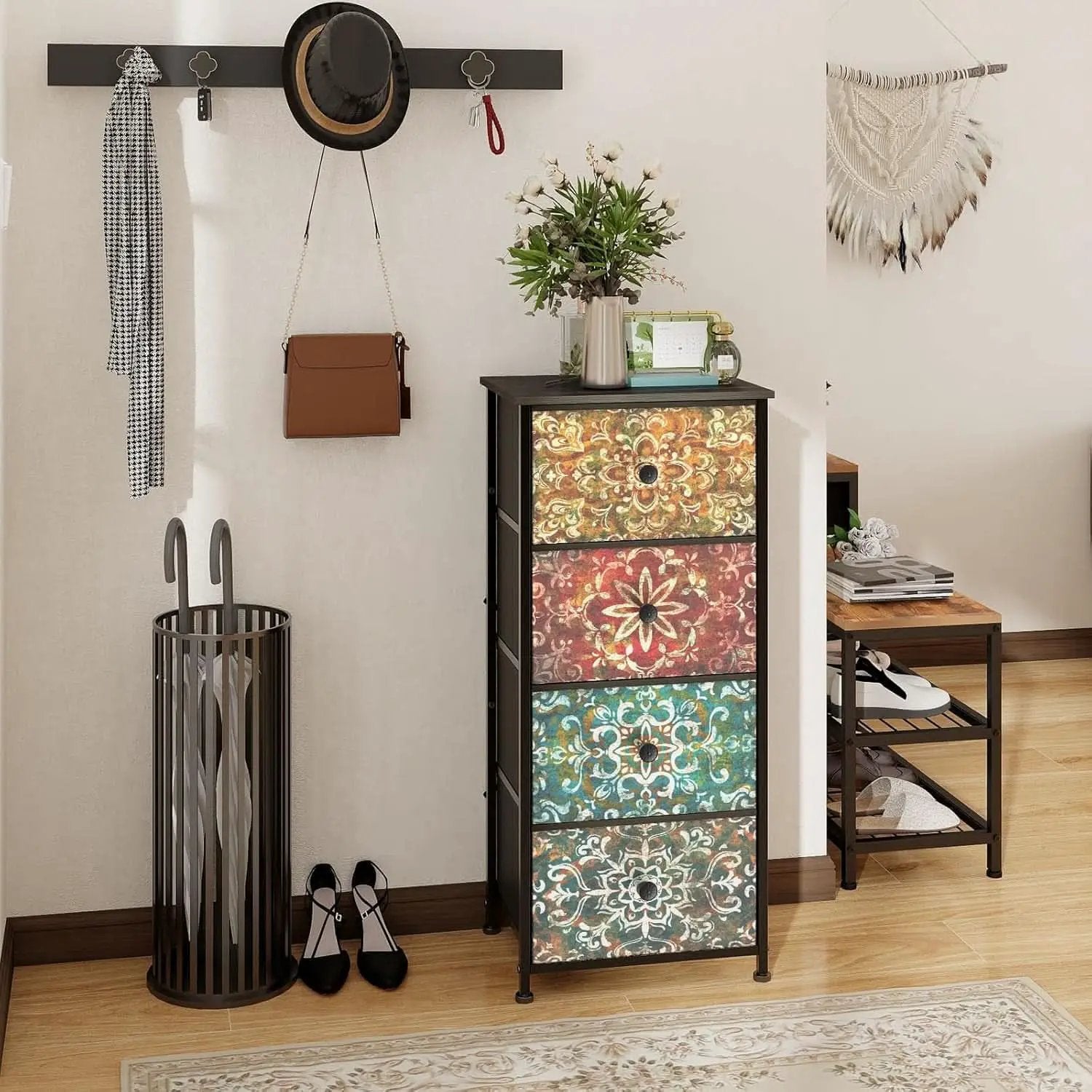 Mandala Fabric Drawers Dresser Narrow Chest Space Saving Bedroom from PriceLows™