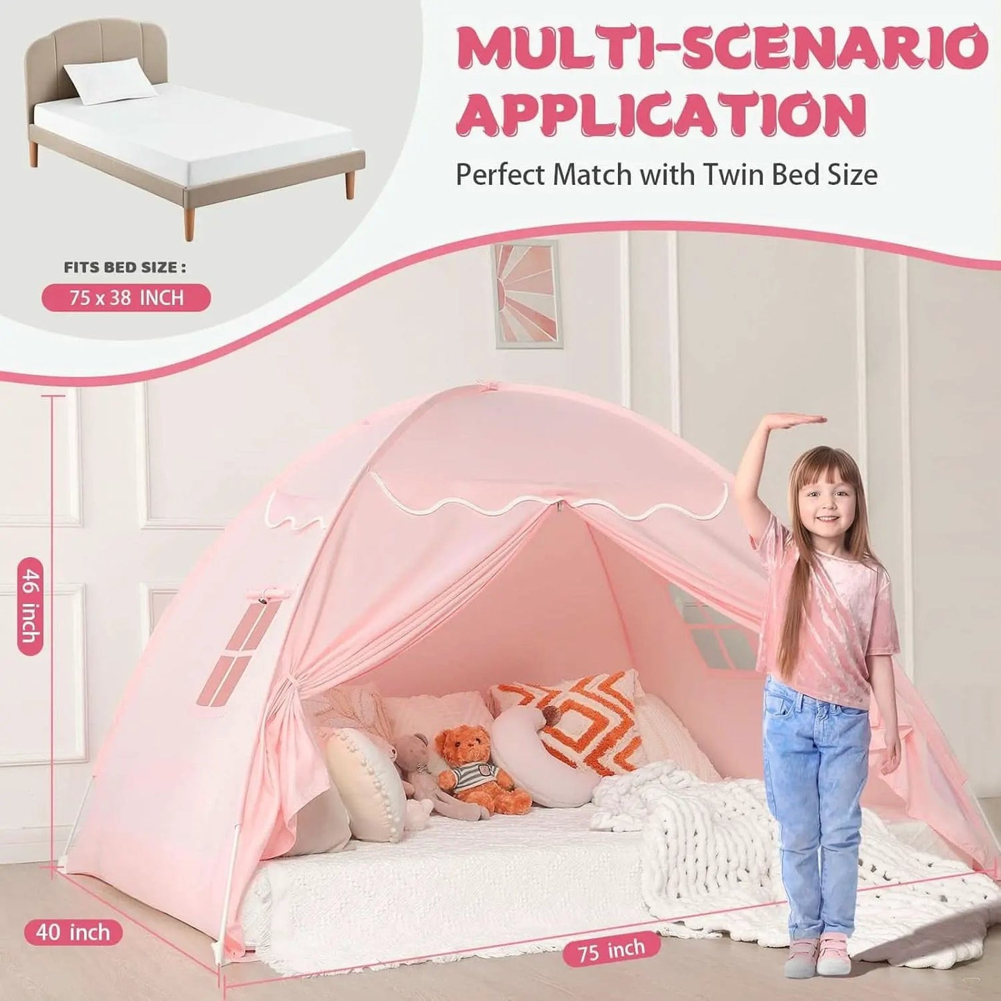 Toddler Bed Tent Canopy Portable Pink Night Light Pro from PriceLows™