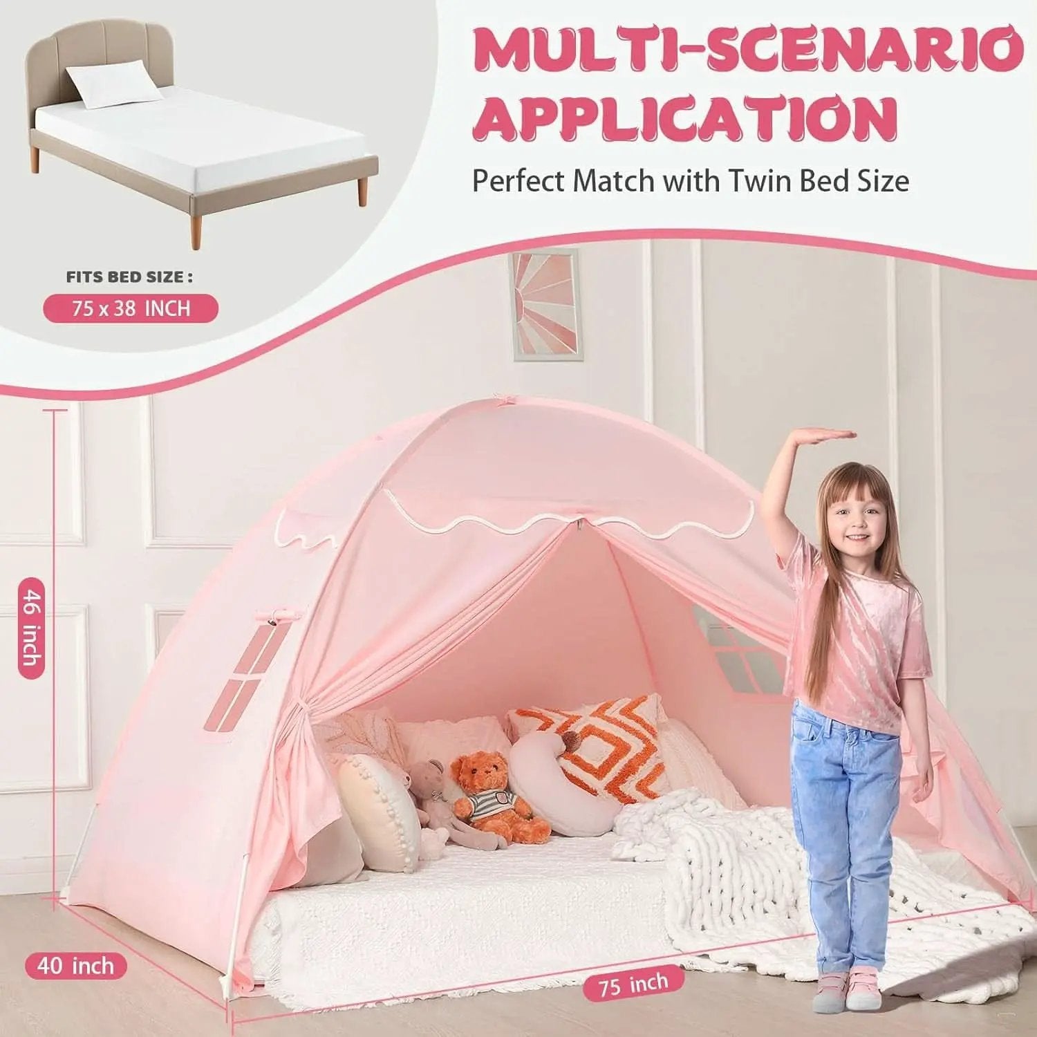 Toddler Bed Tent Canopy Portable Pink Night Light Pro from PriceLows™