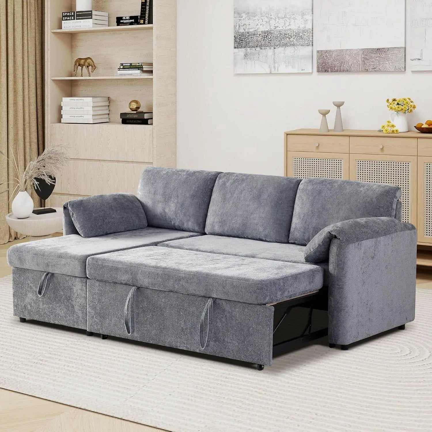 LightGray 83In Convertible PullOut Sofa Bed USBCharging from PriceLows™