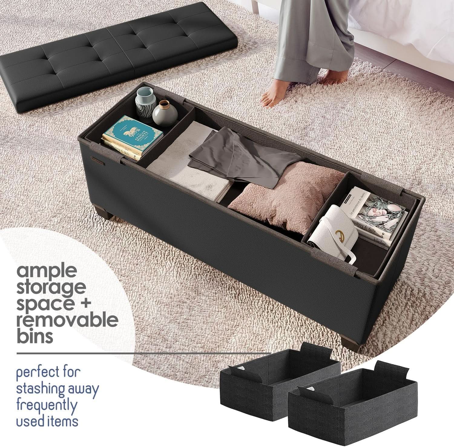 Black Forty ThreeInch Premium Multifunctional Storage Ottoman Bench from PriceLows™